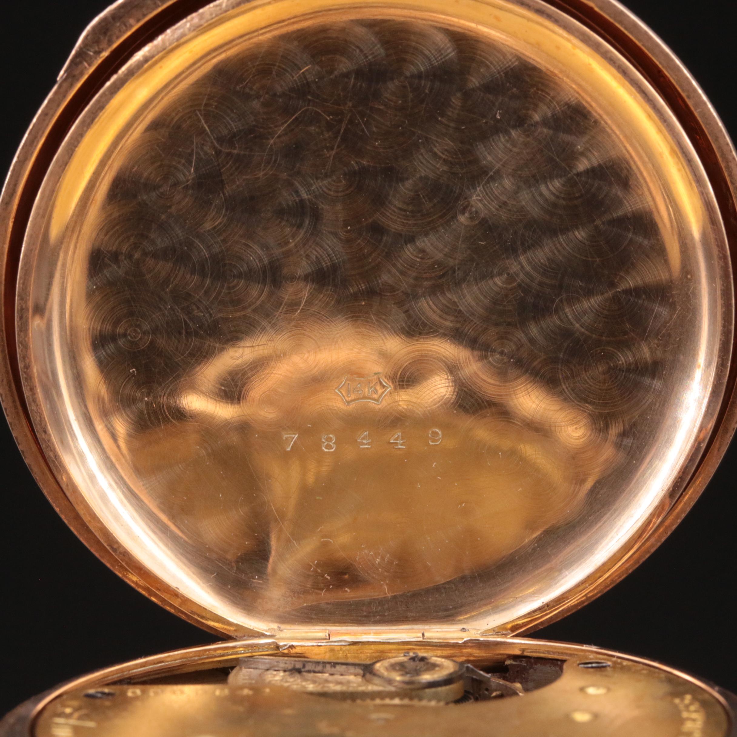 14K American Watch Co. Pocket Watch, 10K Fob Chain and Charm in a Display Dome