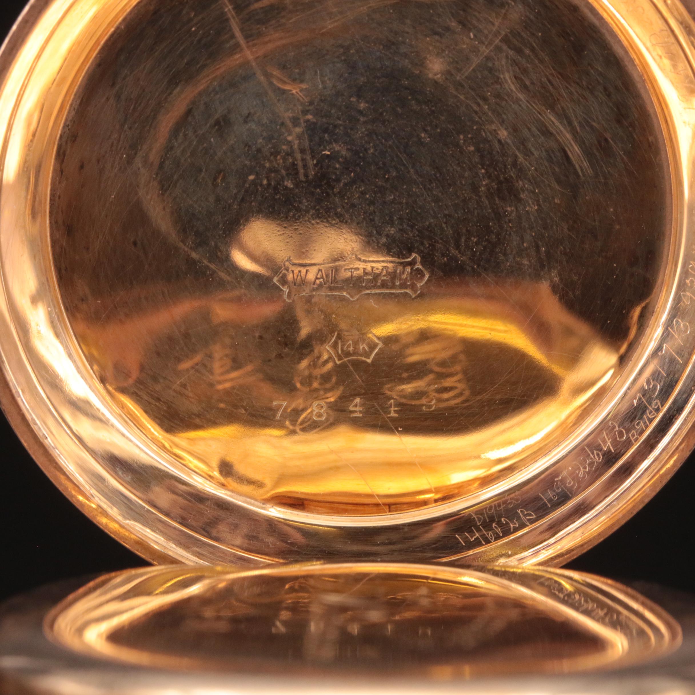 14K American Watch Co. Pocket Watch, 10K Fob Chain and Charm in a Display Dome