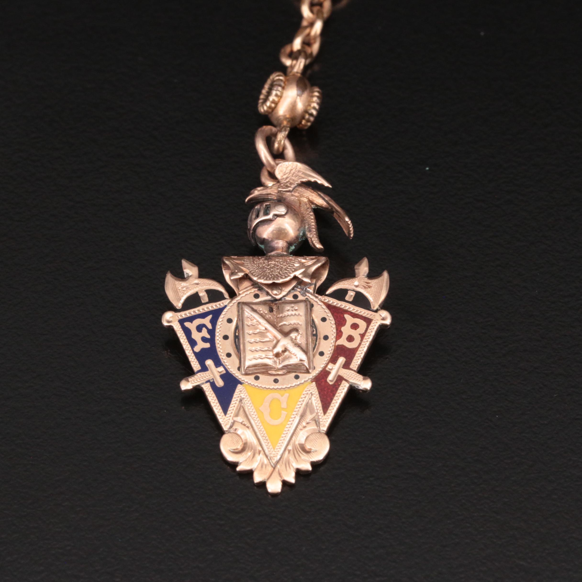 14K American Watch Co. Pocket Watch, 10K Fob Chain and Charm in a Display Dome