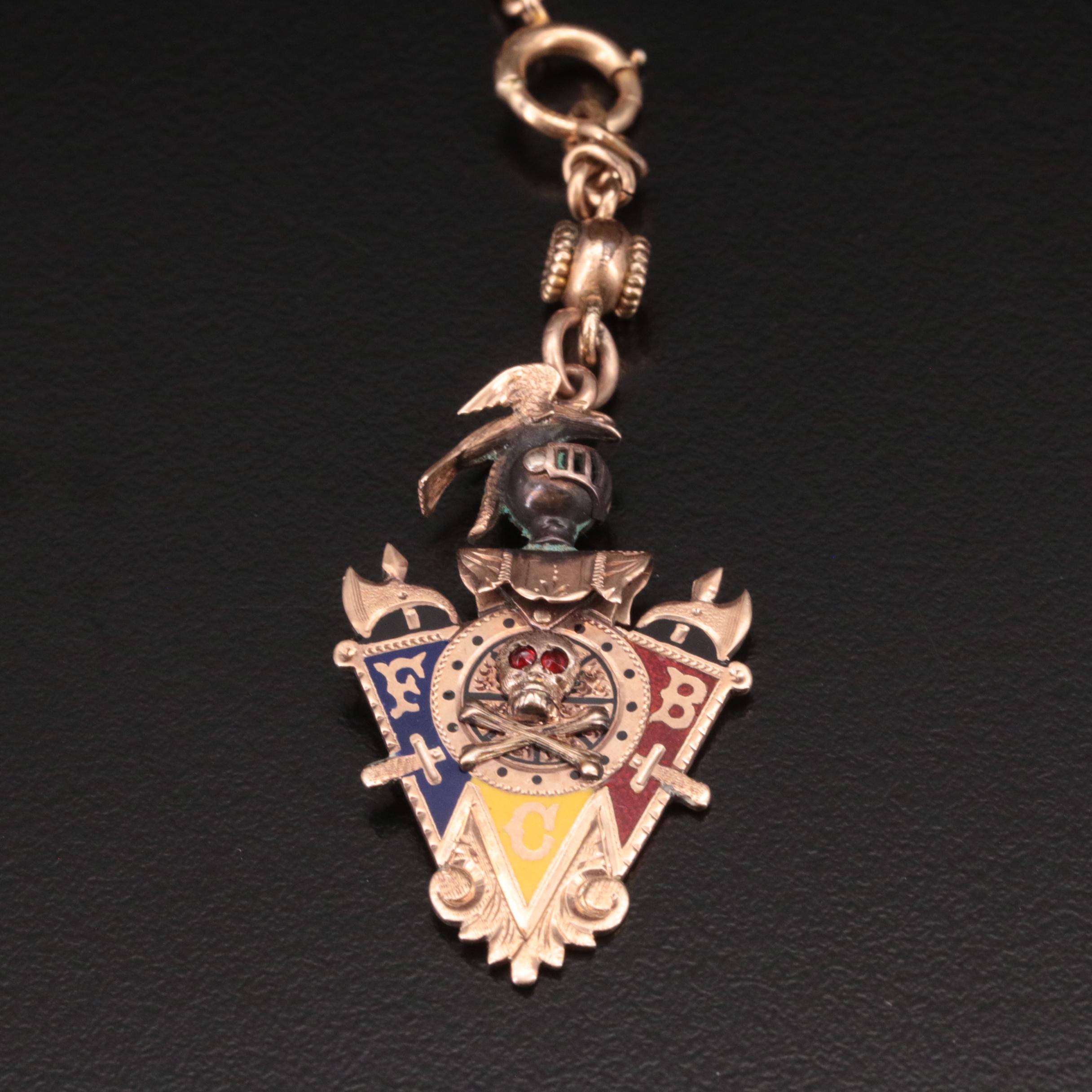 14K American Watch Co. Pocket Watch, 10K Fob Chain and Charm in a Display Dome