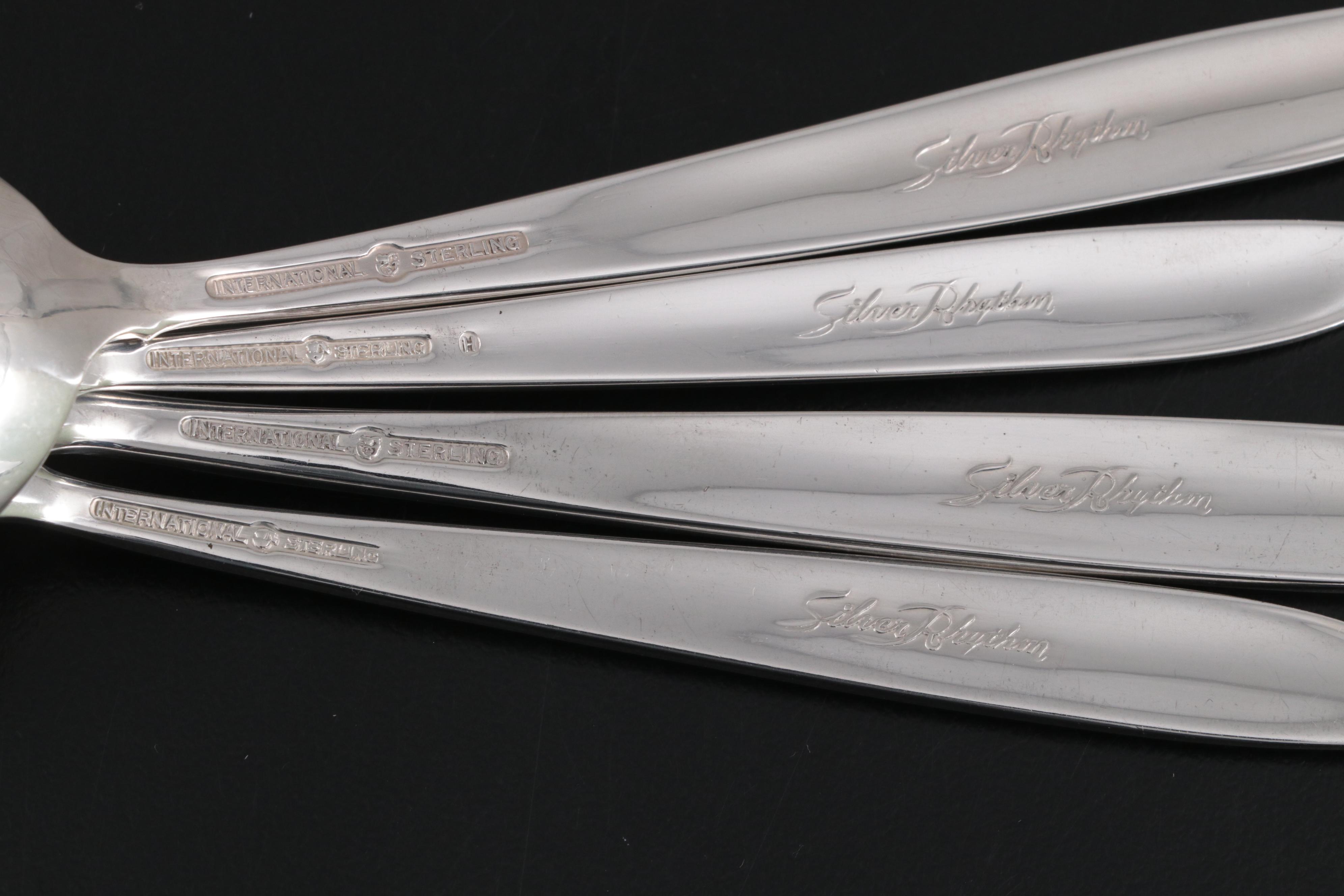 International "Silver Rhythm" Sterling Silver Flatware, Mid to Late 20th Century