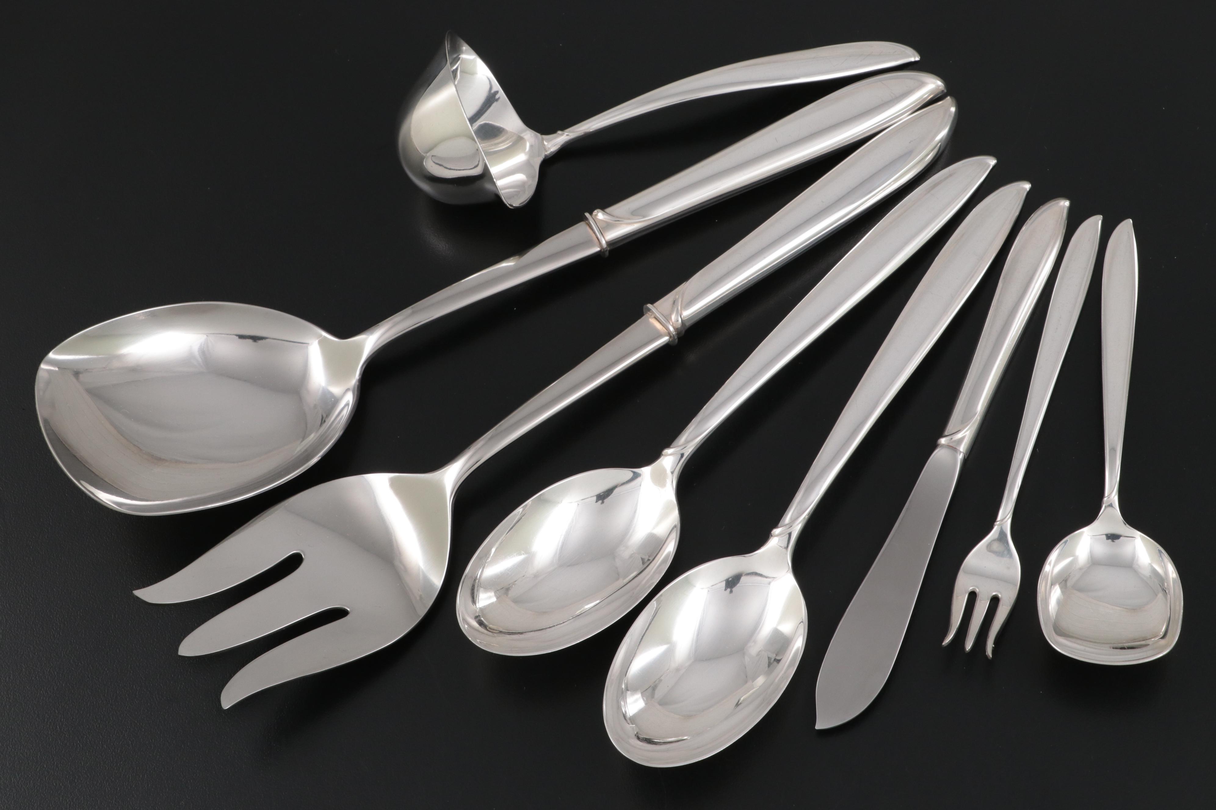 International "Silver Rhythm" Sterling Silver Flatware, Mid to Late 20th Century