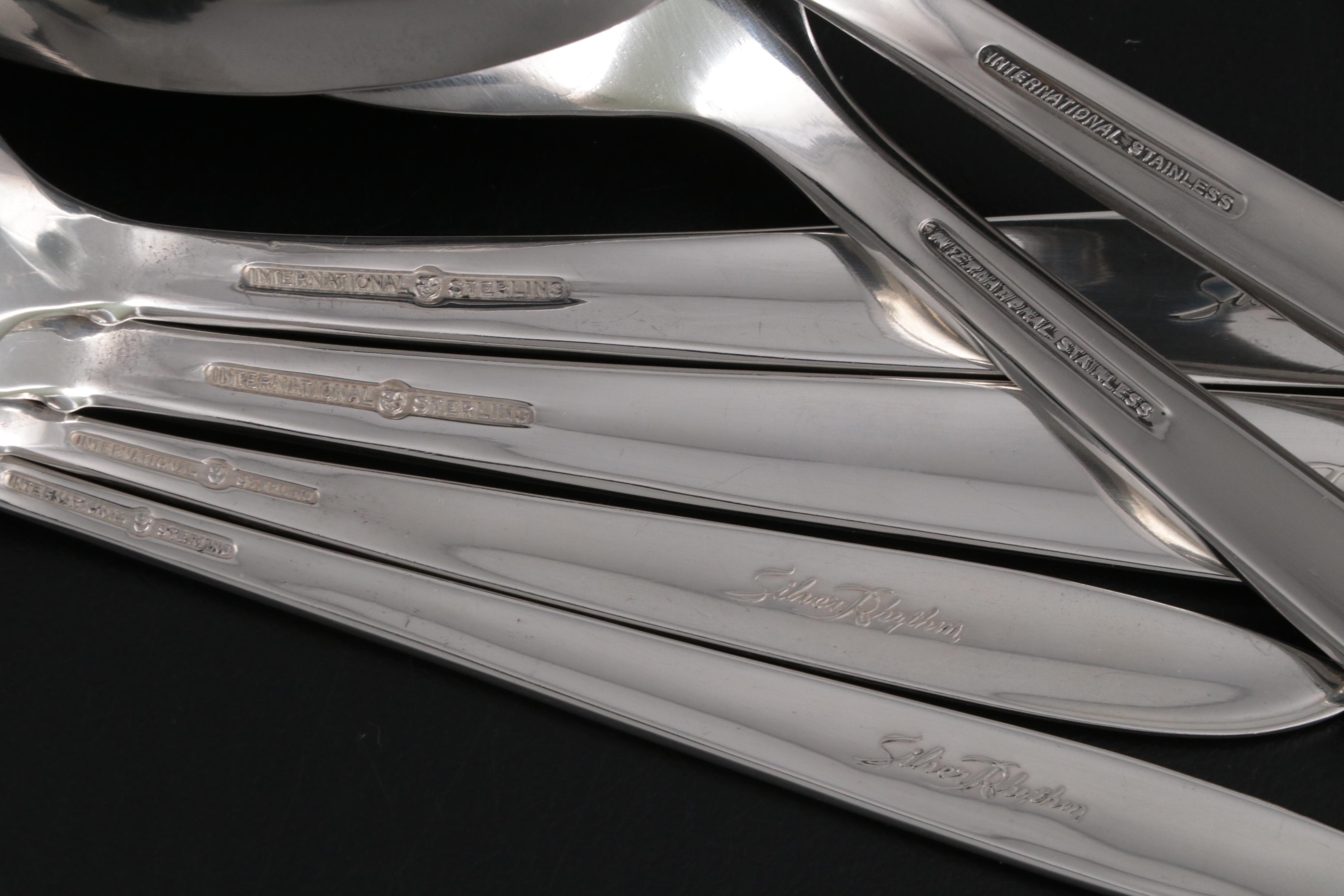 International "Silver Rhythm" Sterling Silver Flatware, Mid to Late 20th Century