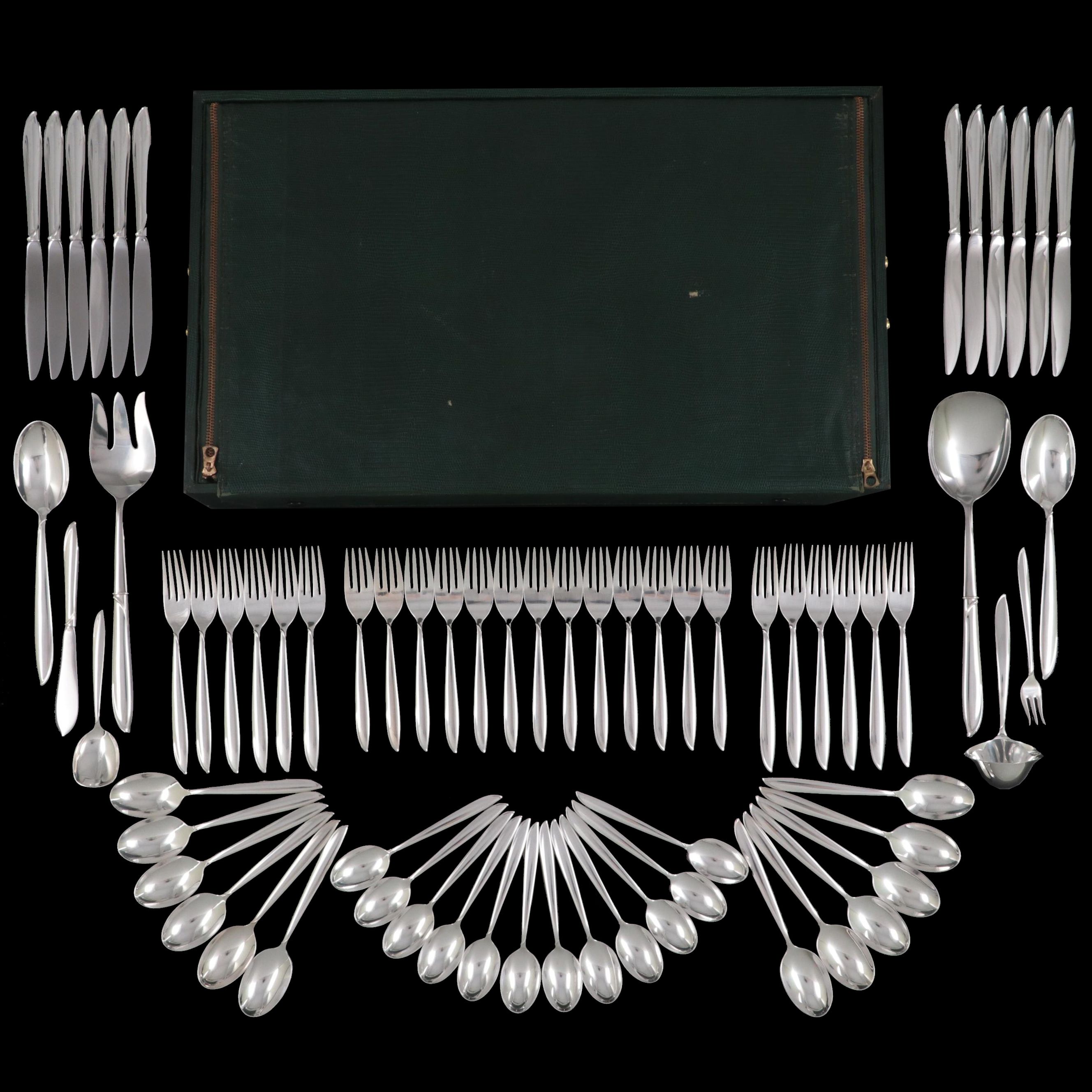 International "Silver Rhythm" Sterling Silver Flatware, Mid to Late 20th Century