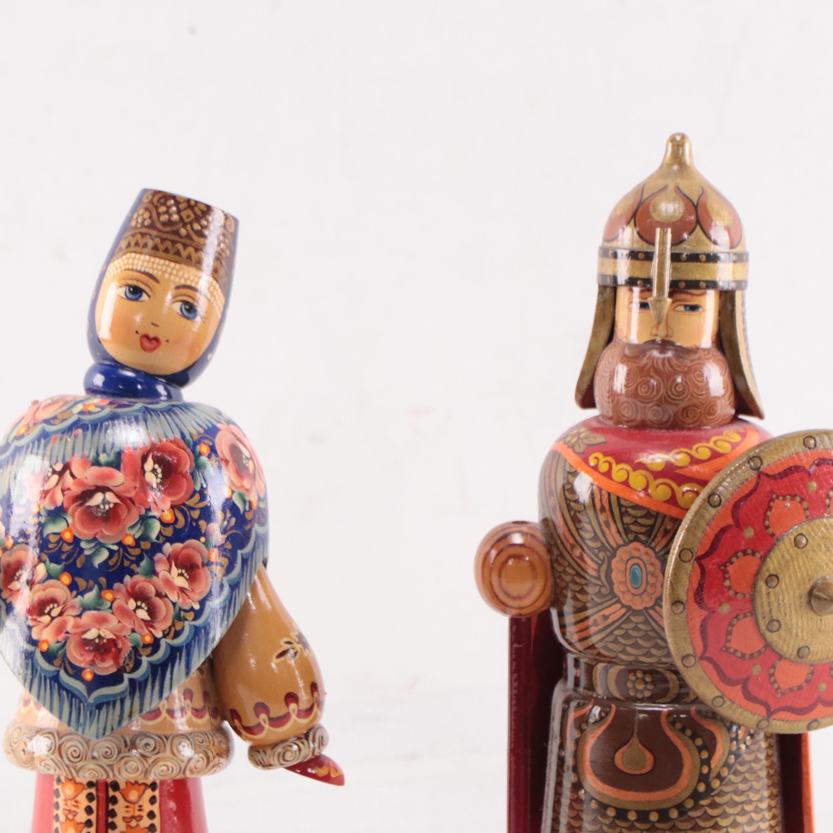 Russian Hand-Painted Wood Figurines