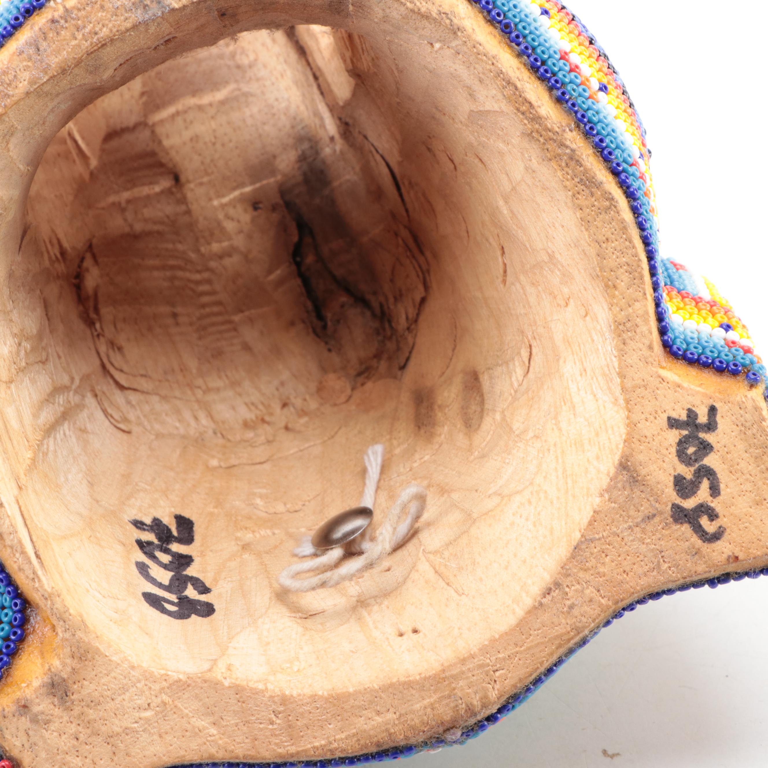 Mexican Huichol Style Beaded Wooden Jaguar Head Wall Décor