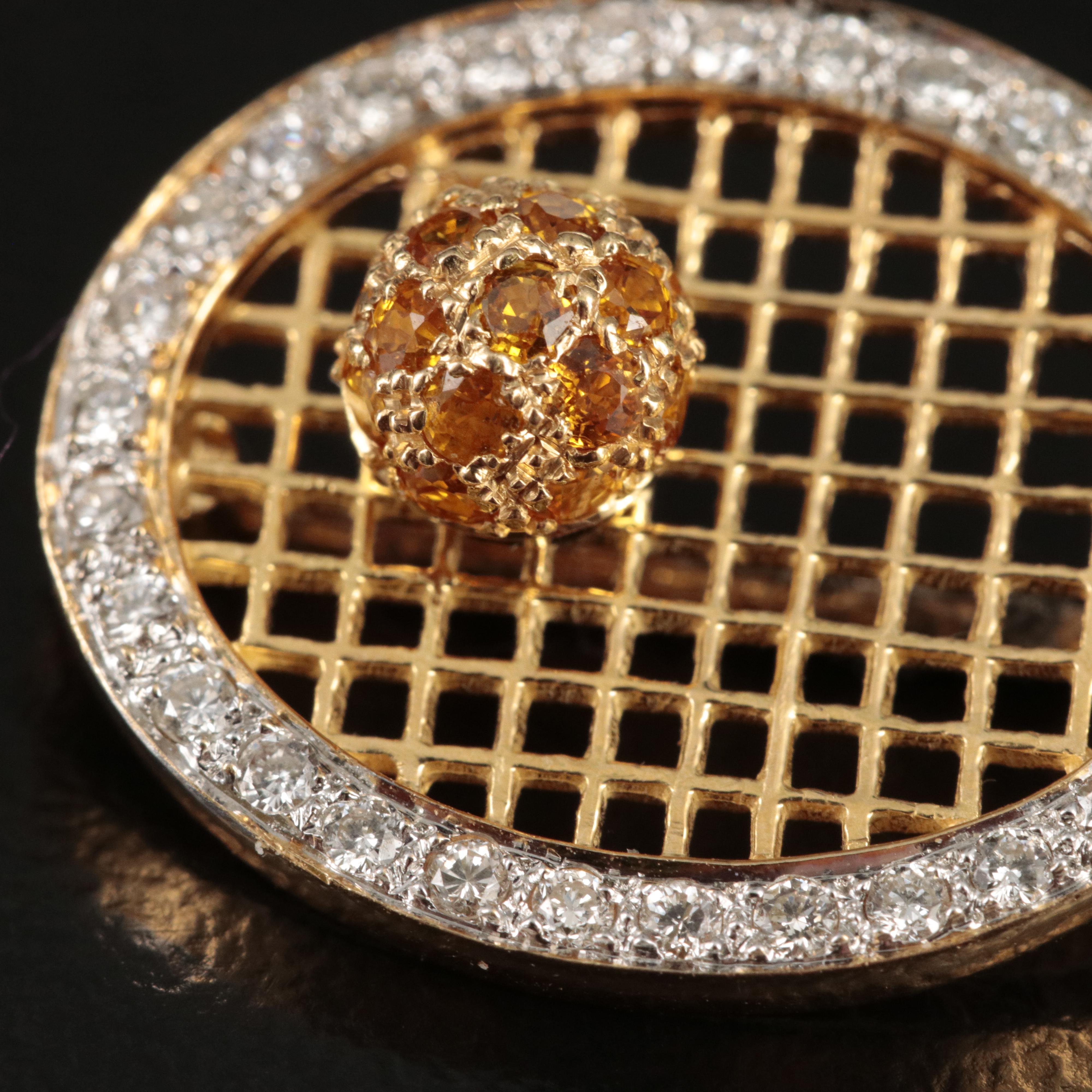 18K Diamond, Sapphire and Enamel Tennis Racket Brooch