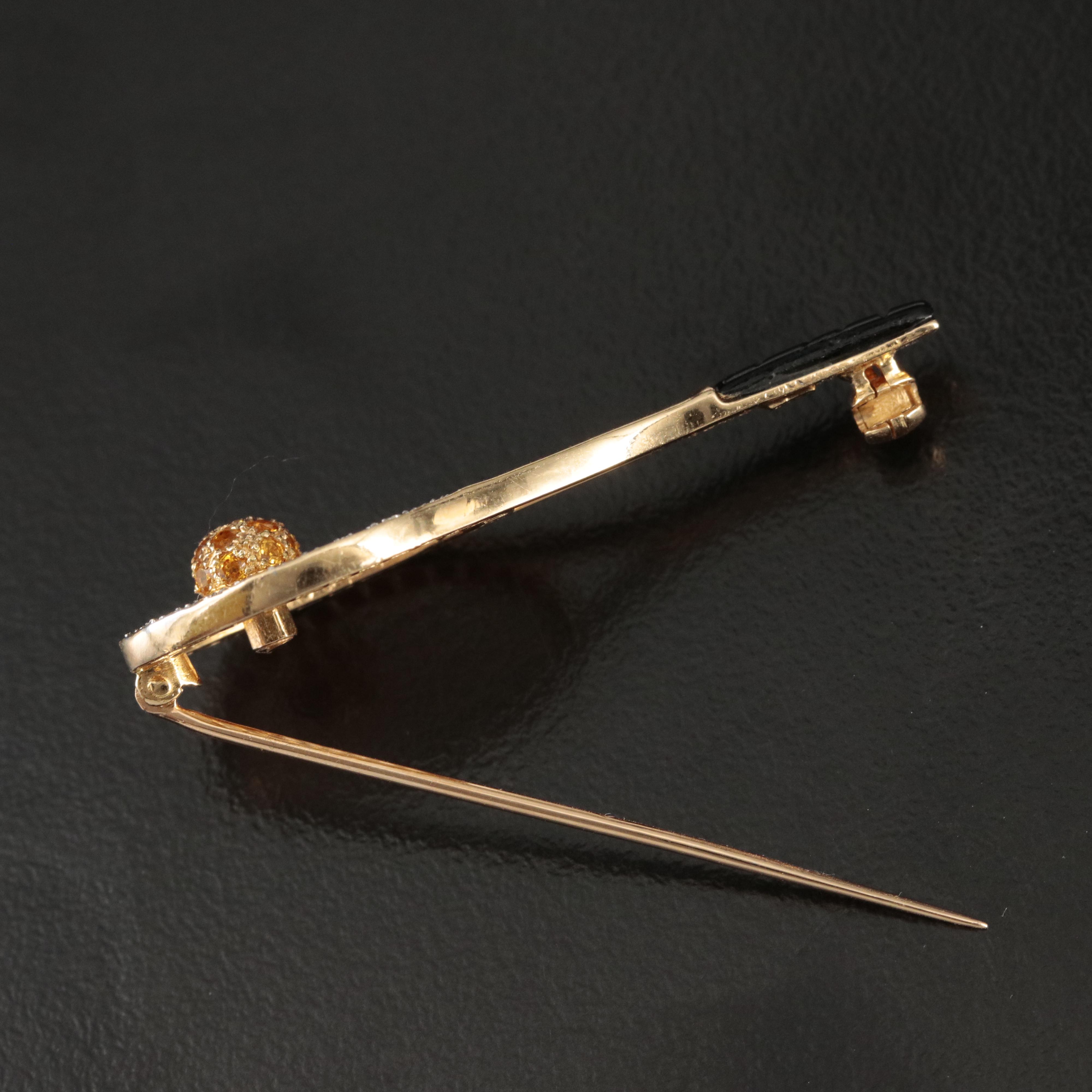 18K Diamond, Sapphire and Enamel Tennis Racket Brooch