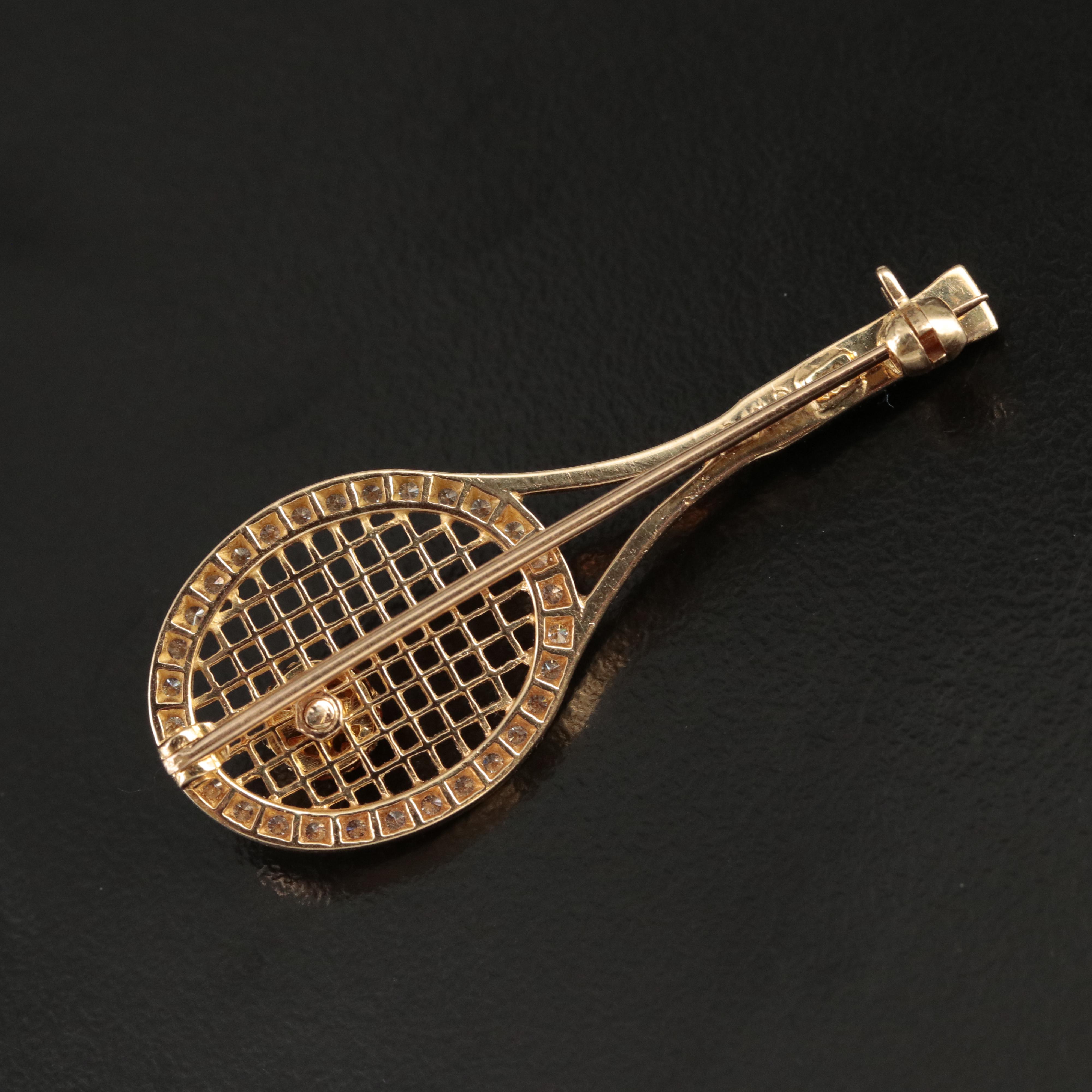 18K Diamond, Sapphire and Enamel Tennis Racket Brooch