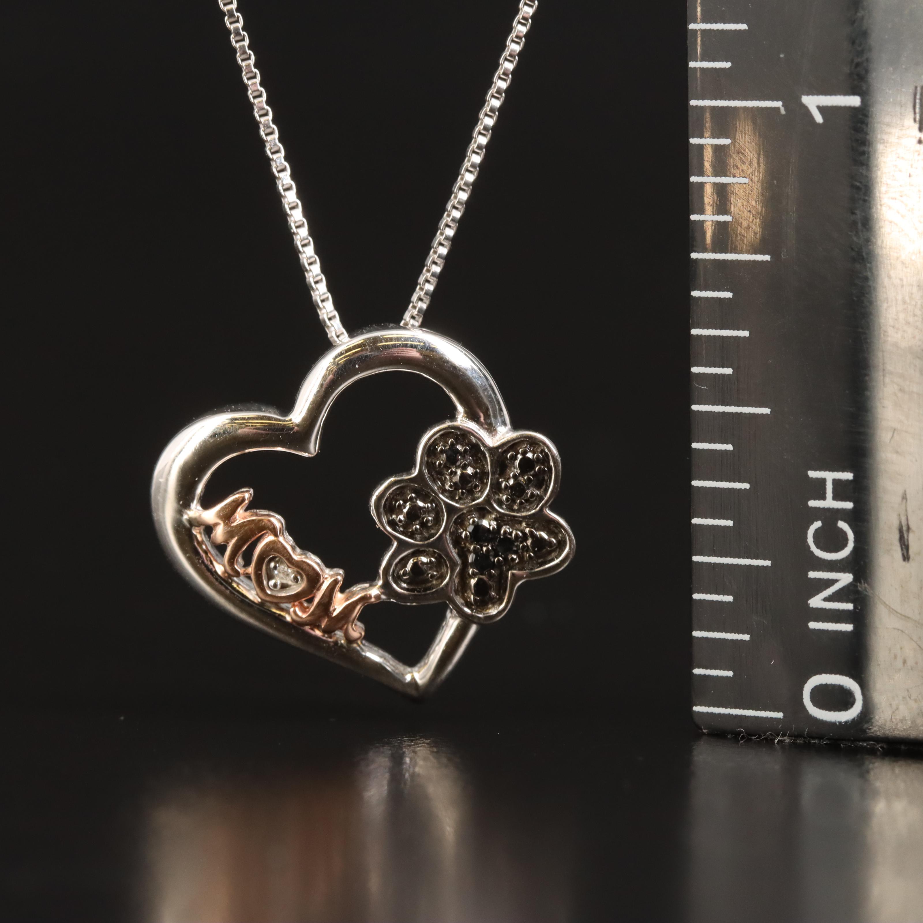 Sterling Sapphire Heart Pendant Necklace with 10K Rose Gold Mom Accent