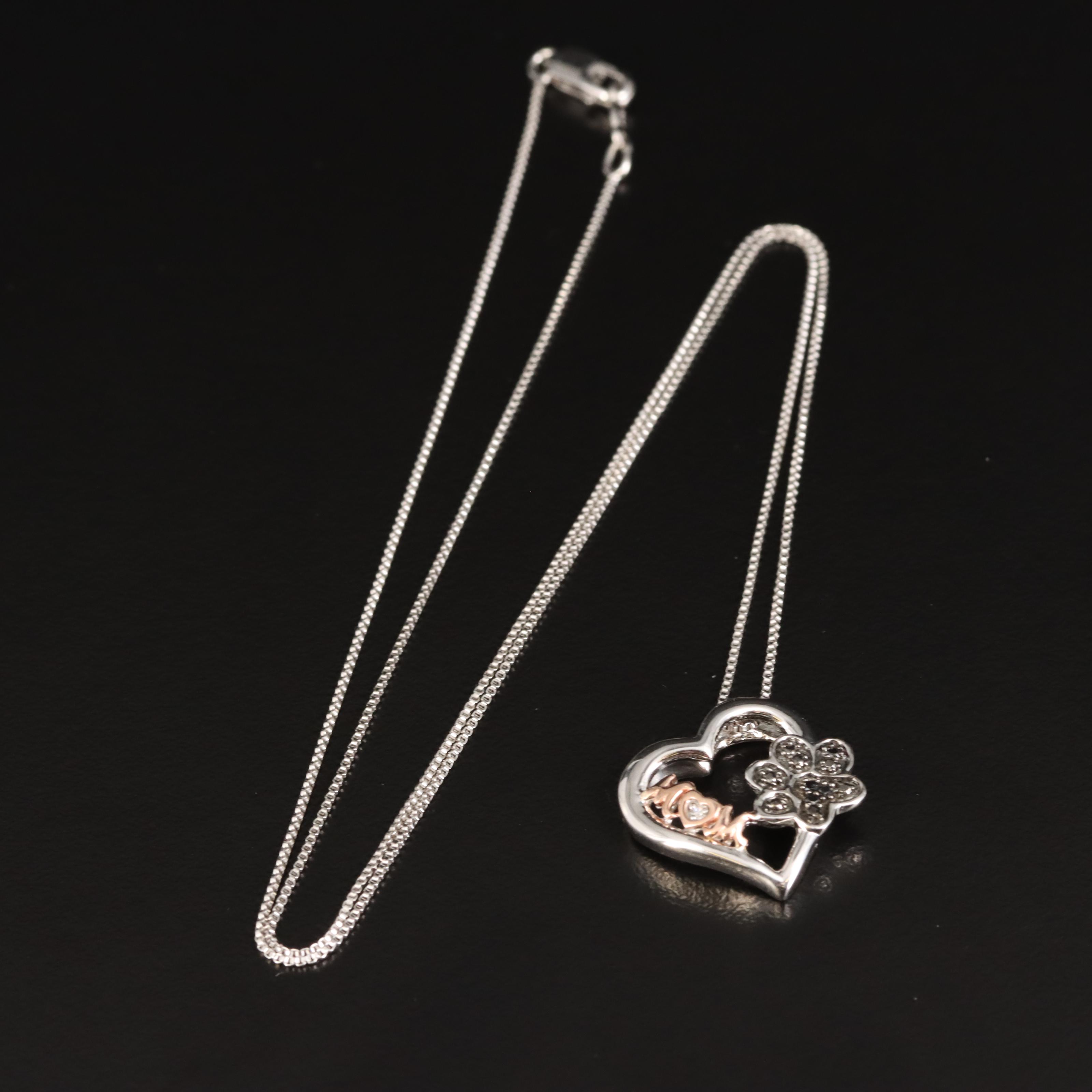 Sterling Sapphire Heart Pendant Necklace with 10K Rose Gold Mom Accent