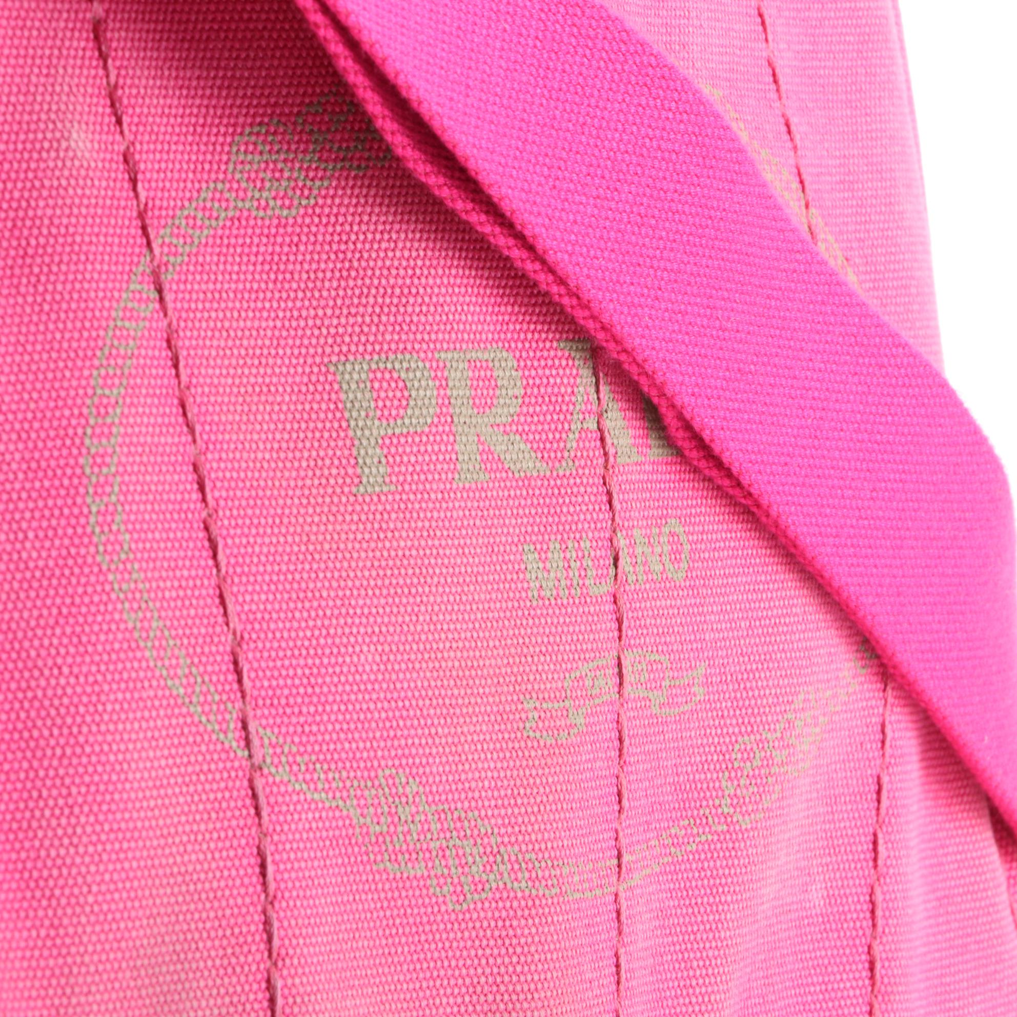 Prada Small Logo Tote in Fuchsia Canvas with Shoulder Strap