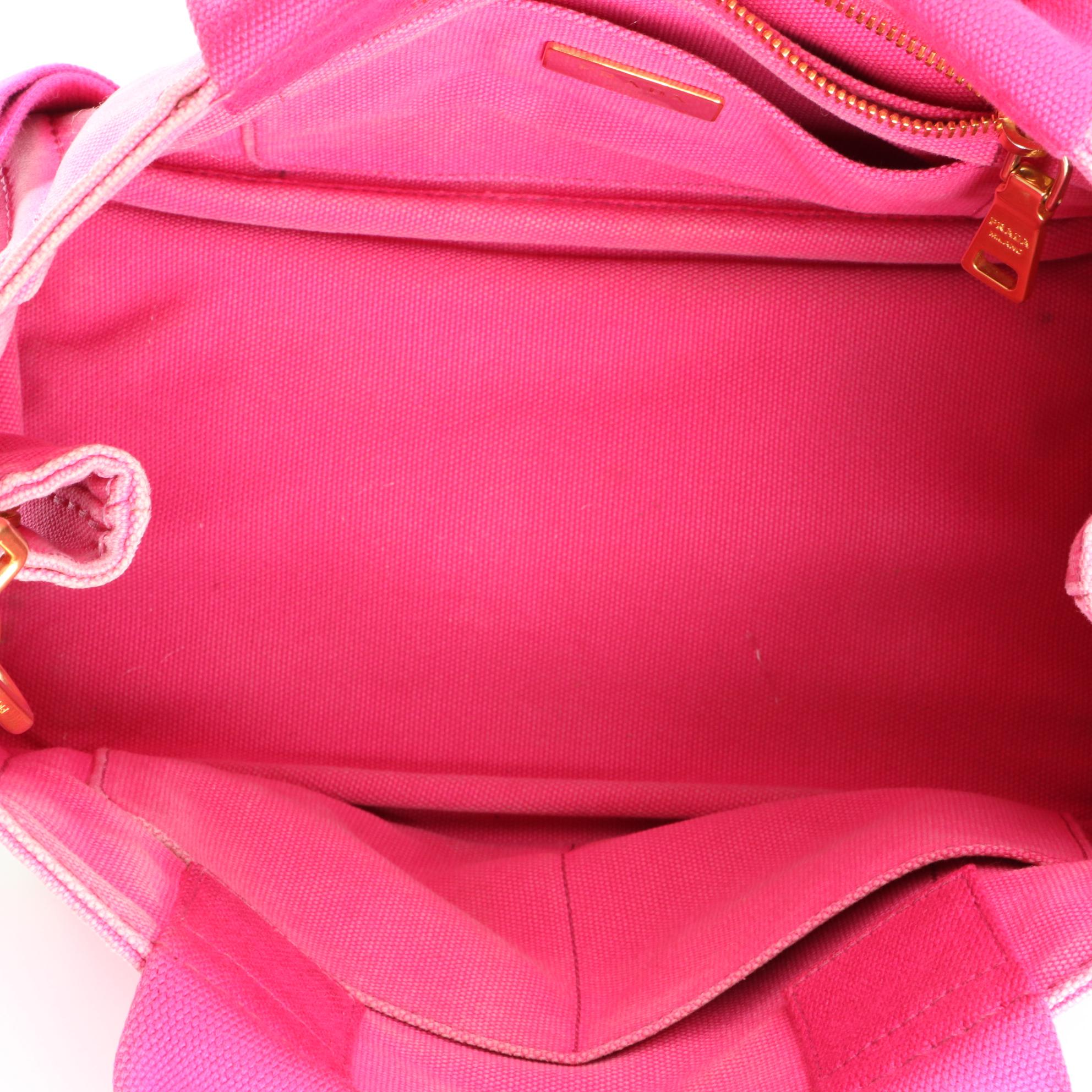 Prada Small Logo Tote in Fuchsia Canvas with Shoulder Strap