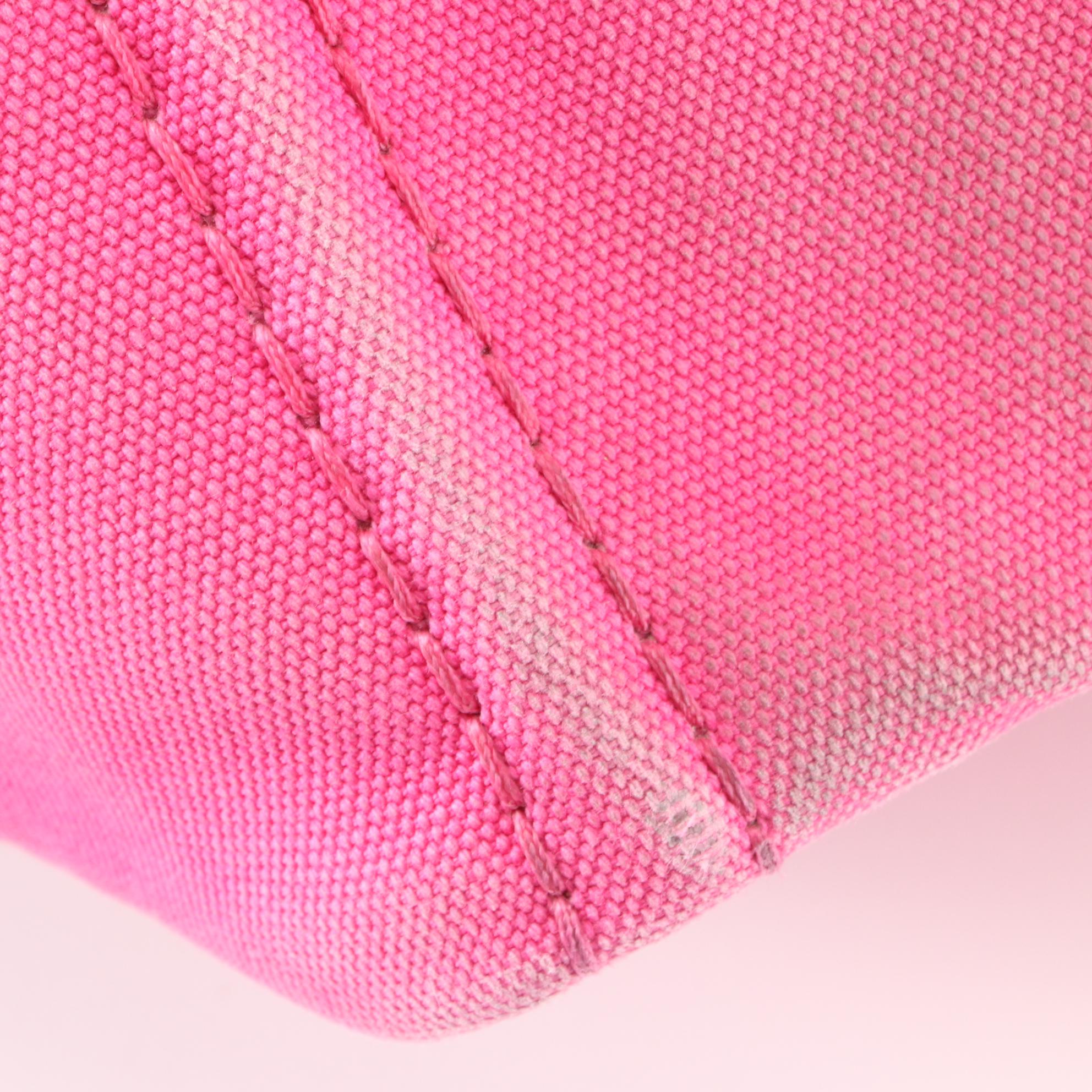 Prada Small Logo Tote in Fuchsia Canvas with Shoulder Strap