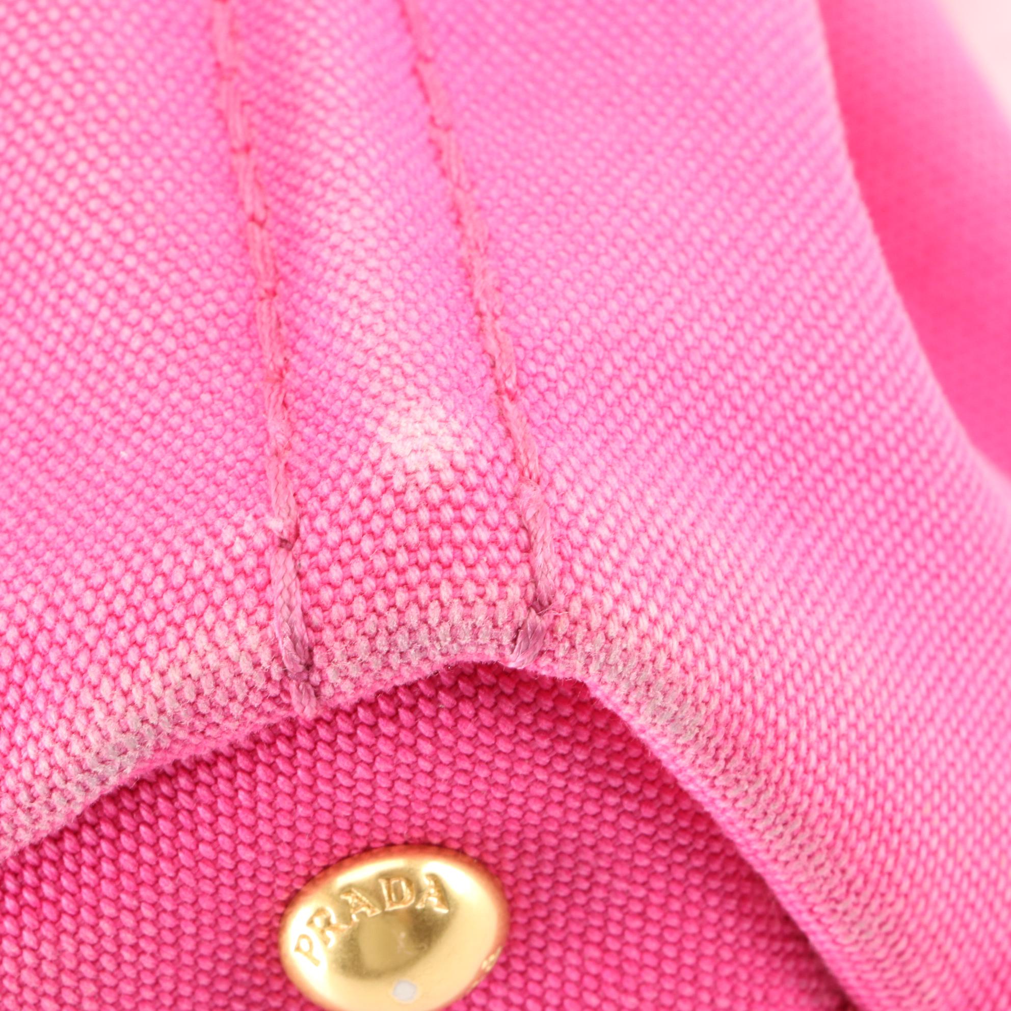 Prada Small Logo Tote in Fuchsia Canvas with Shoulder Strap