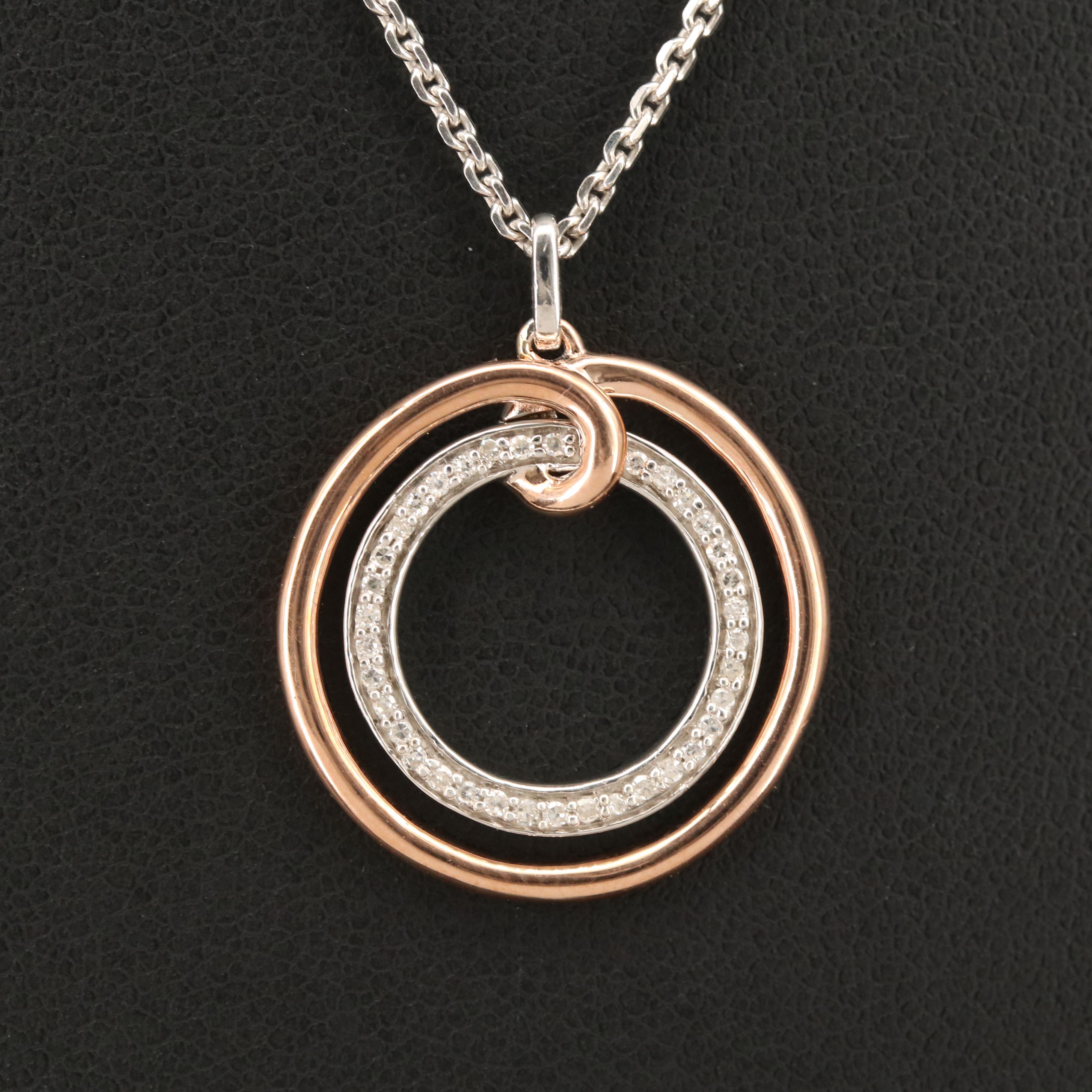Sterling Diamond Circle Pendant Necklace with 10K Accent