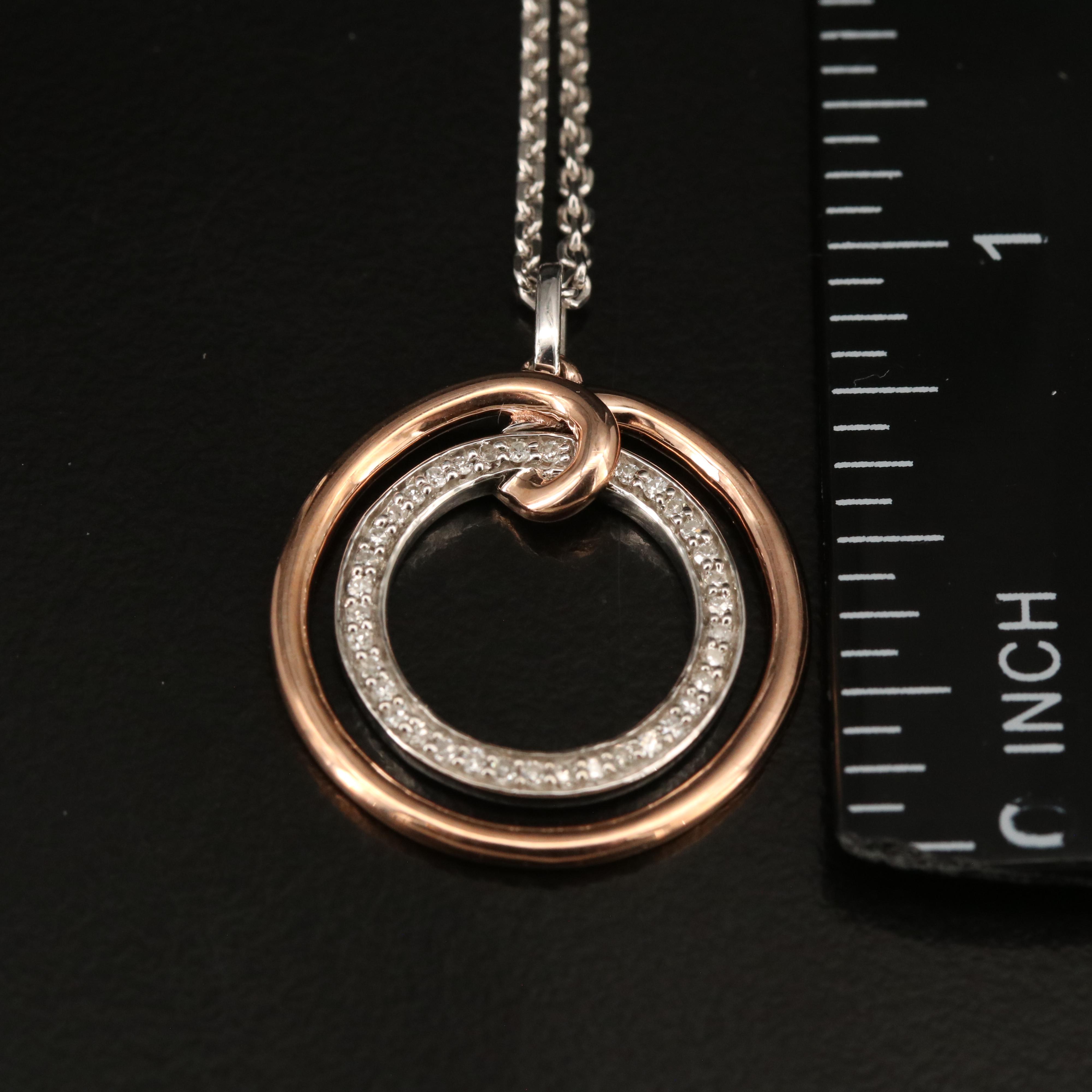Sterling Diamond Circle Pendant Necklace with 10K Accent