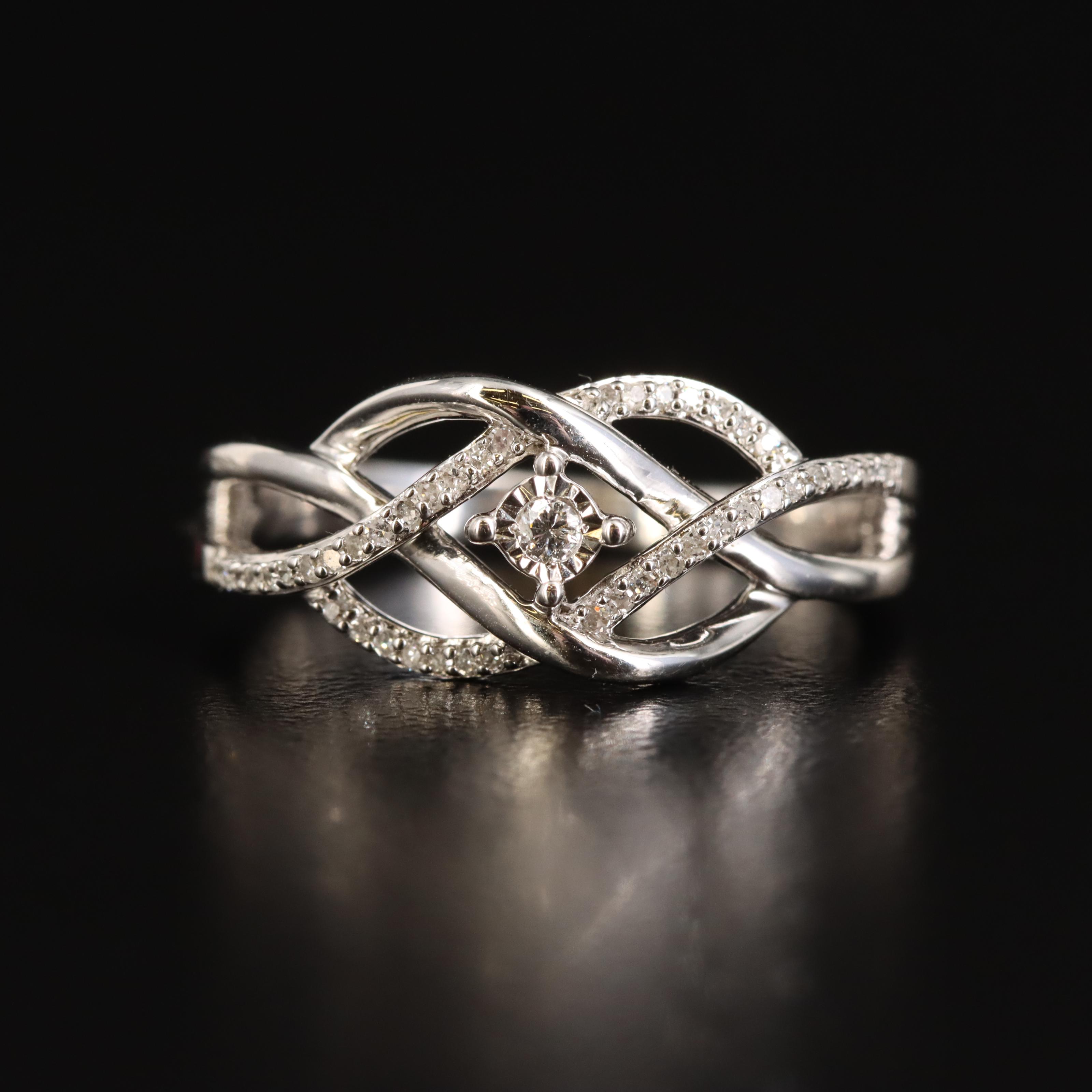 Sterling Diamond Braided Ring