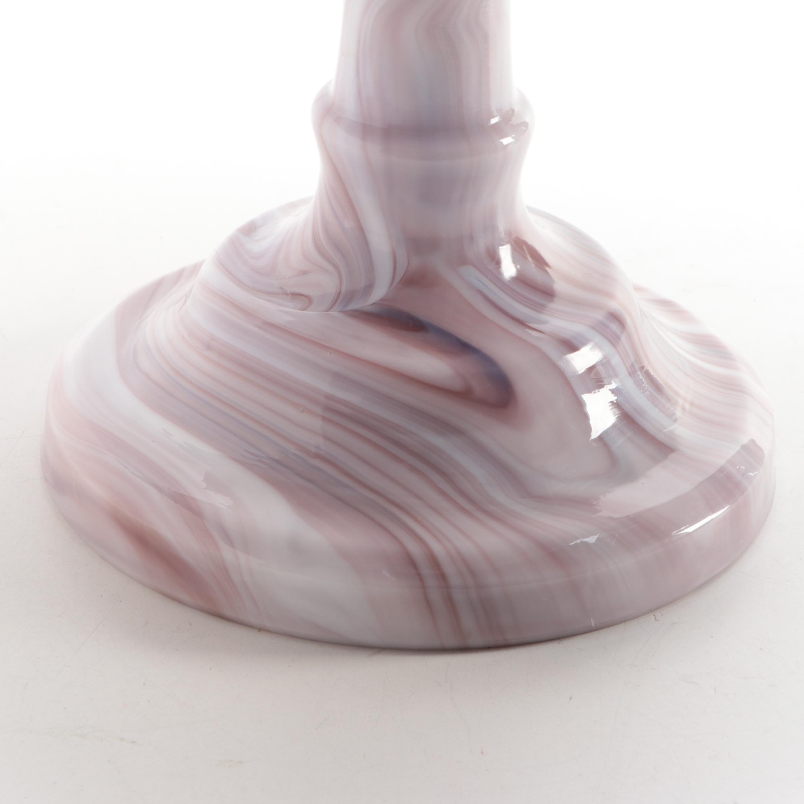 Amethyst Slag Glass Cake Stand and Bowl with Black Slag Glass Lamp