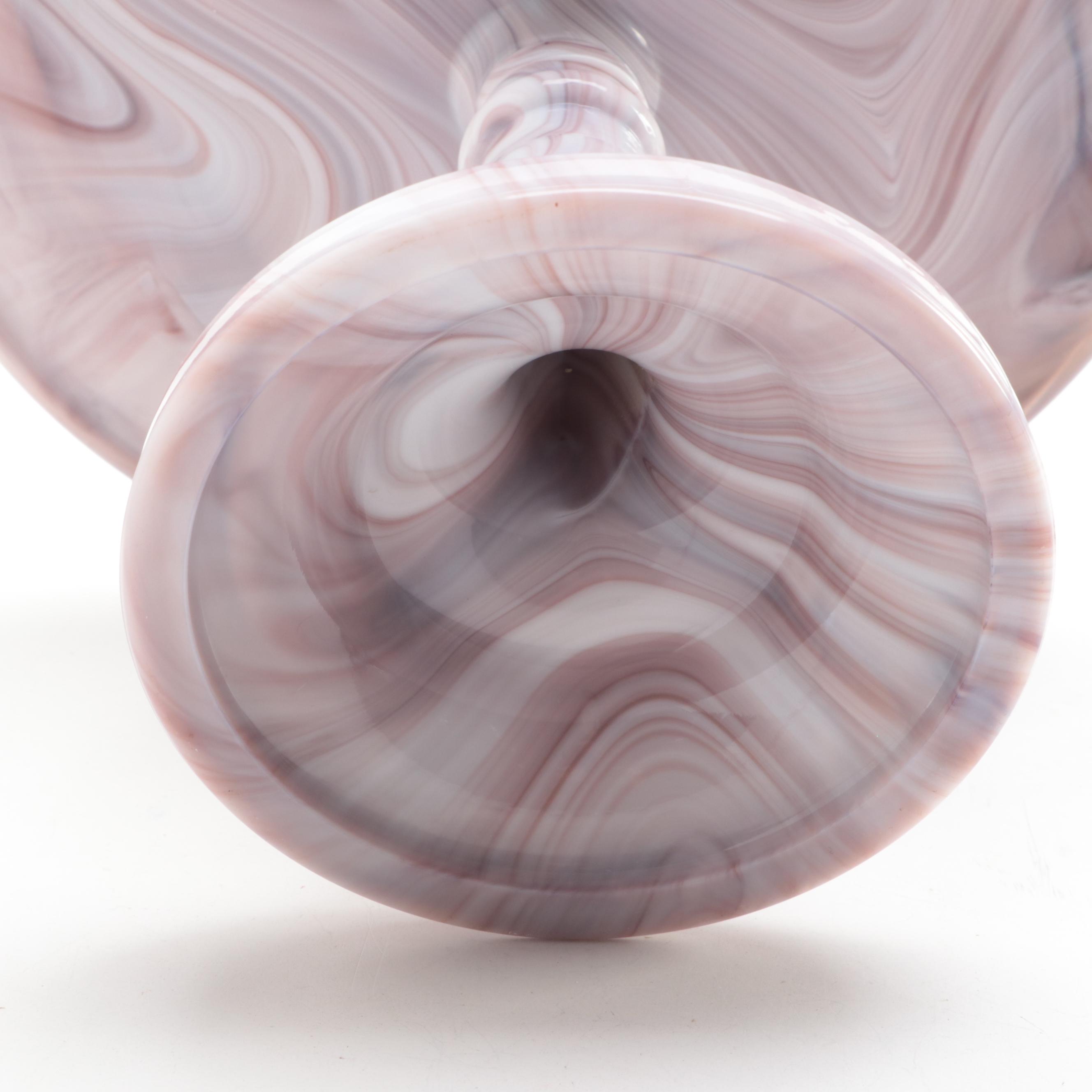 Amethyst Slag Glass Cake Stand and Bowl with Black Slag Glass Lamp