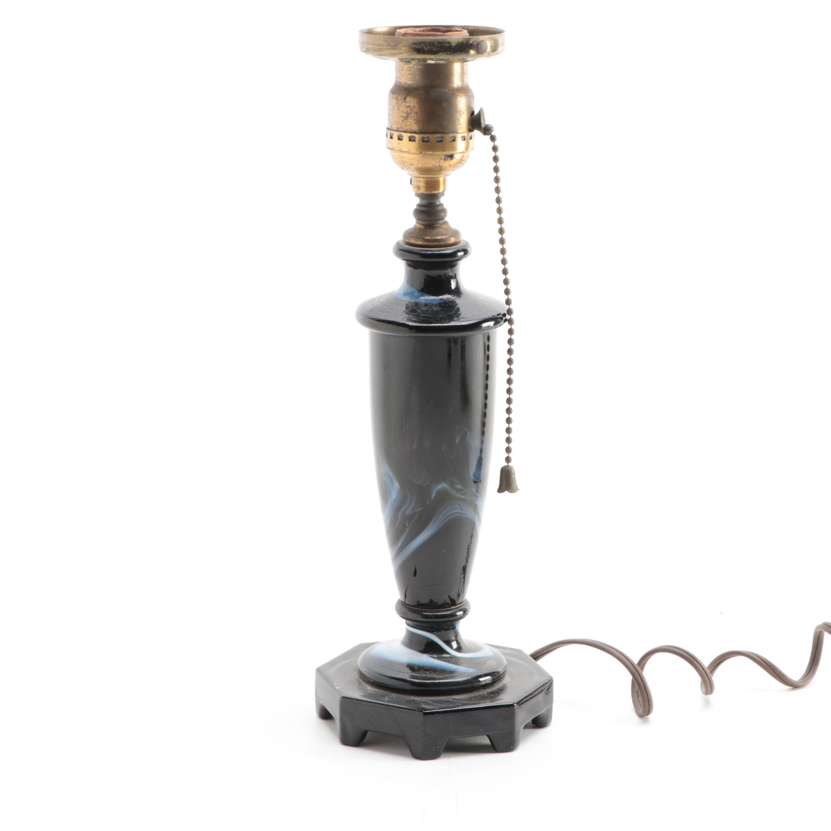 Amethyst Slag Glass Cake Stand and Bowl with Black Slag Glass Lamp