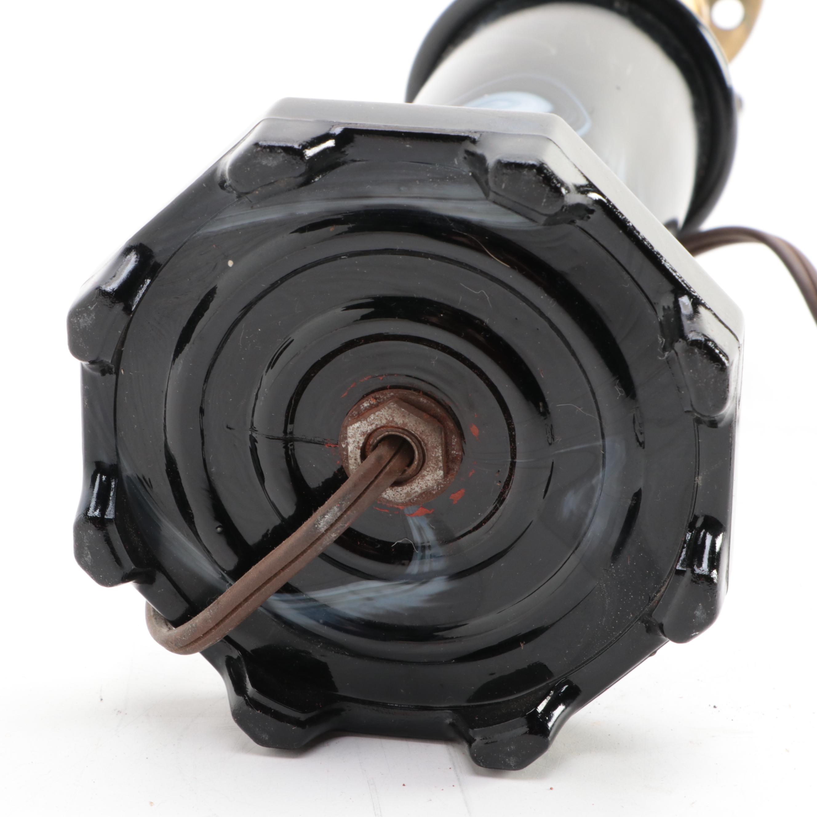 Amethyst Slag Glass Cake Stand and Bowl with Black Slag Glass Lamp