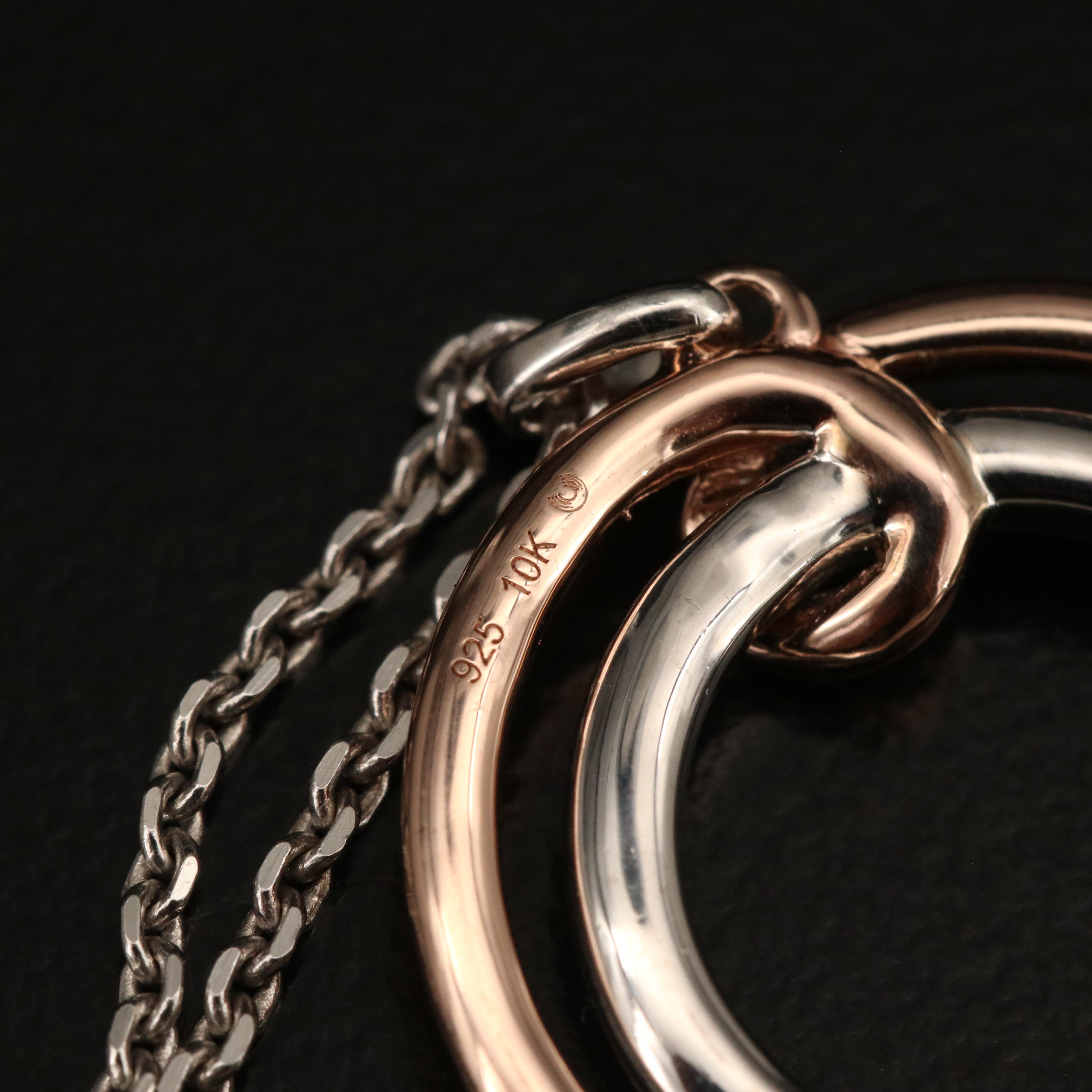 Sterling Diamond Concentric Circle Pendant Necklace with 10K Accent