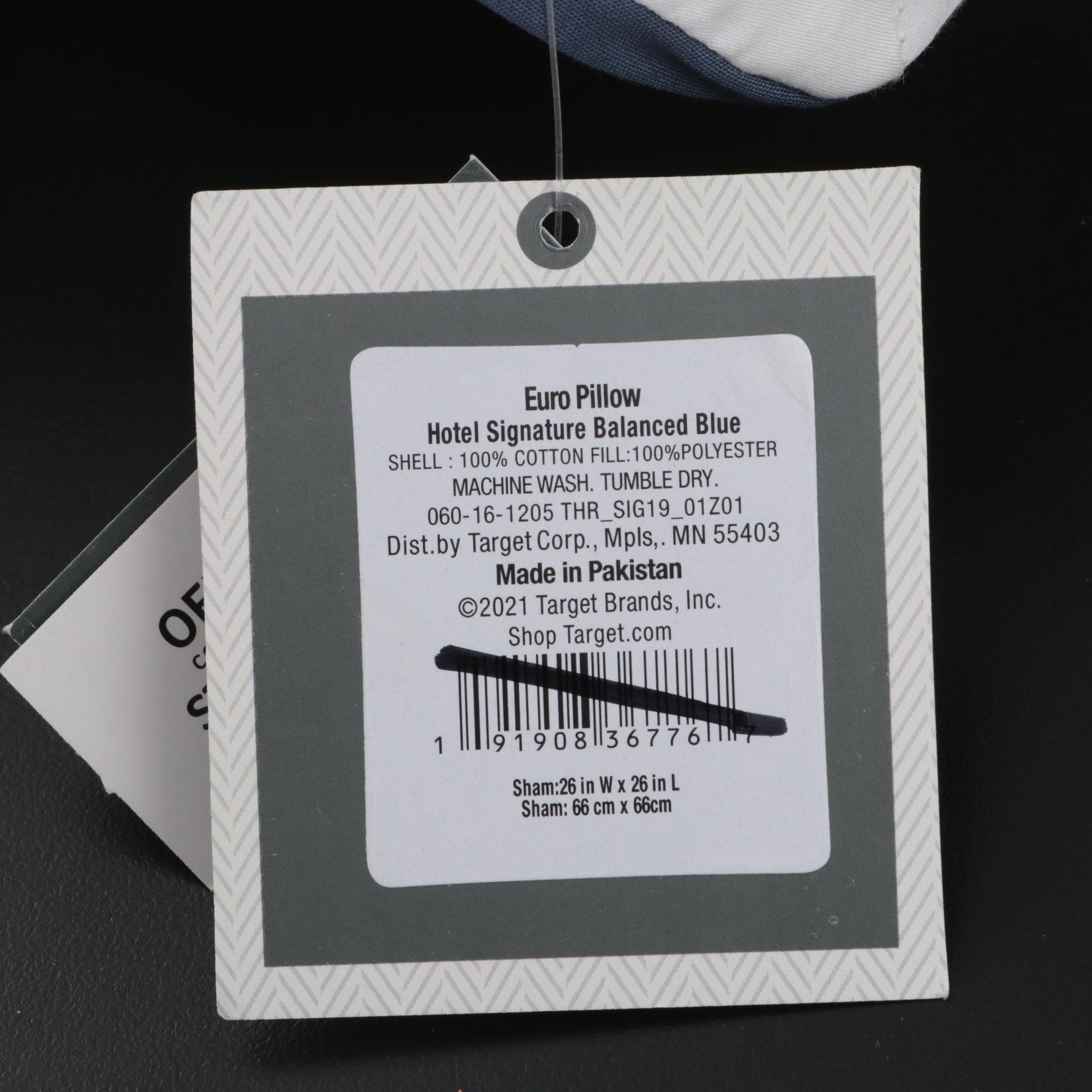 Pair of Threshold Signature Balanced Blue Border Euro Bed Pillows