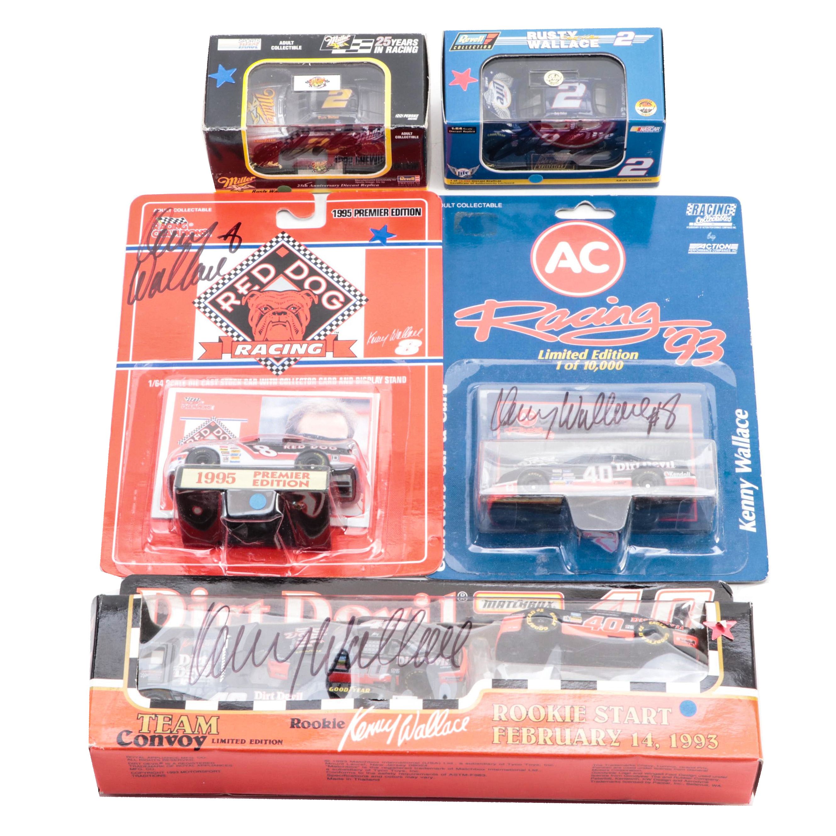 Rusty Wallace, Kenny Wallace Signed Diecast Toy Model Race Cars