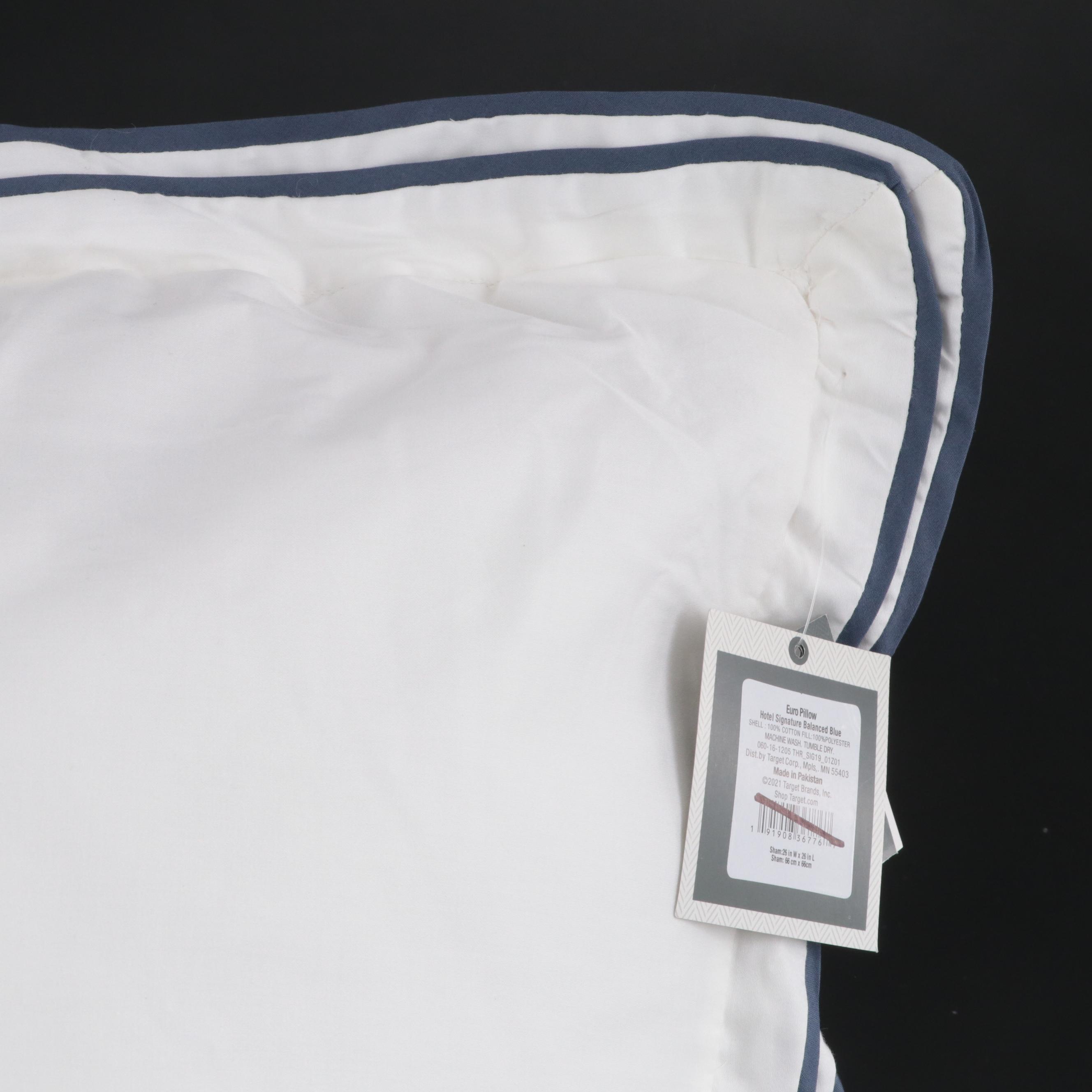 Pair of Threshold Signature Balanced Blue Border Euro Bed Pillows