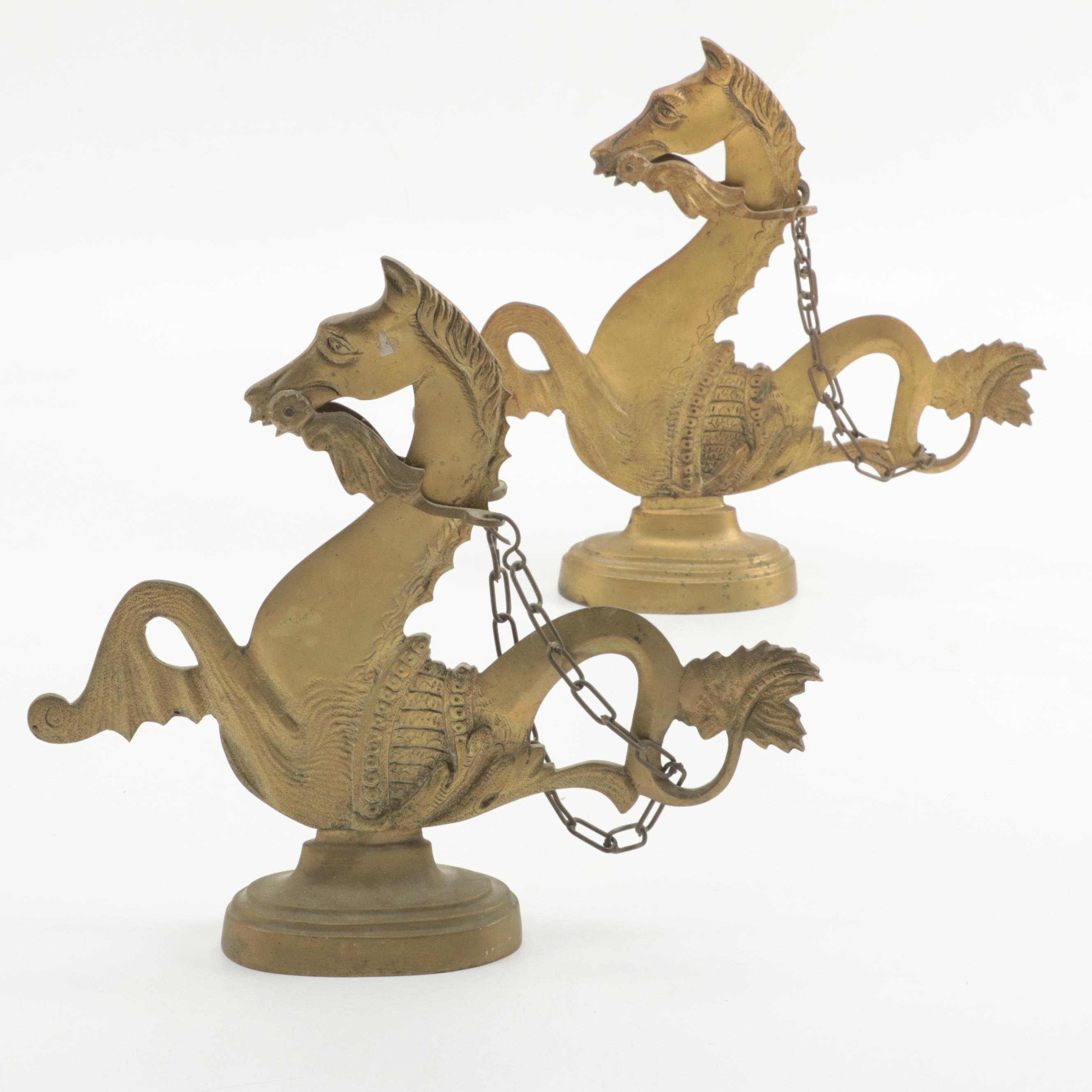 Pair of Venetian Cast Brass Hippocampus Gondola Oar Mounts