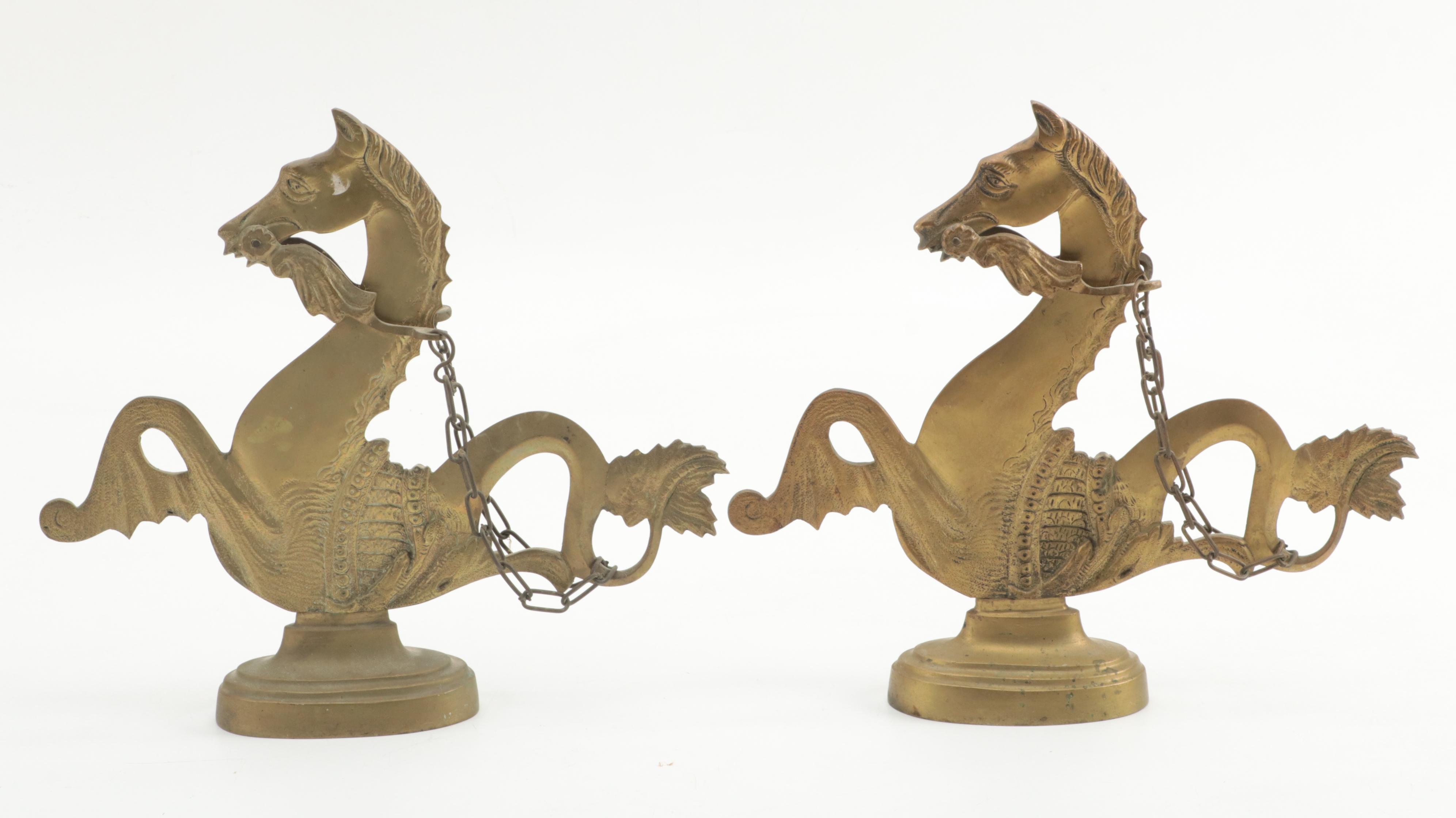 Pair of Venetian Cast Brass Hippocampus Gondola Oar Mounts