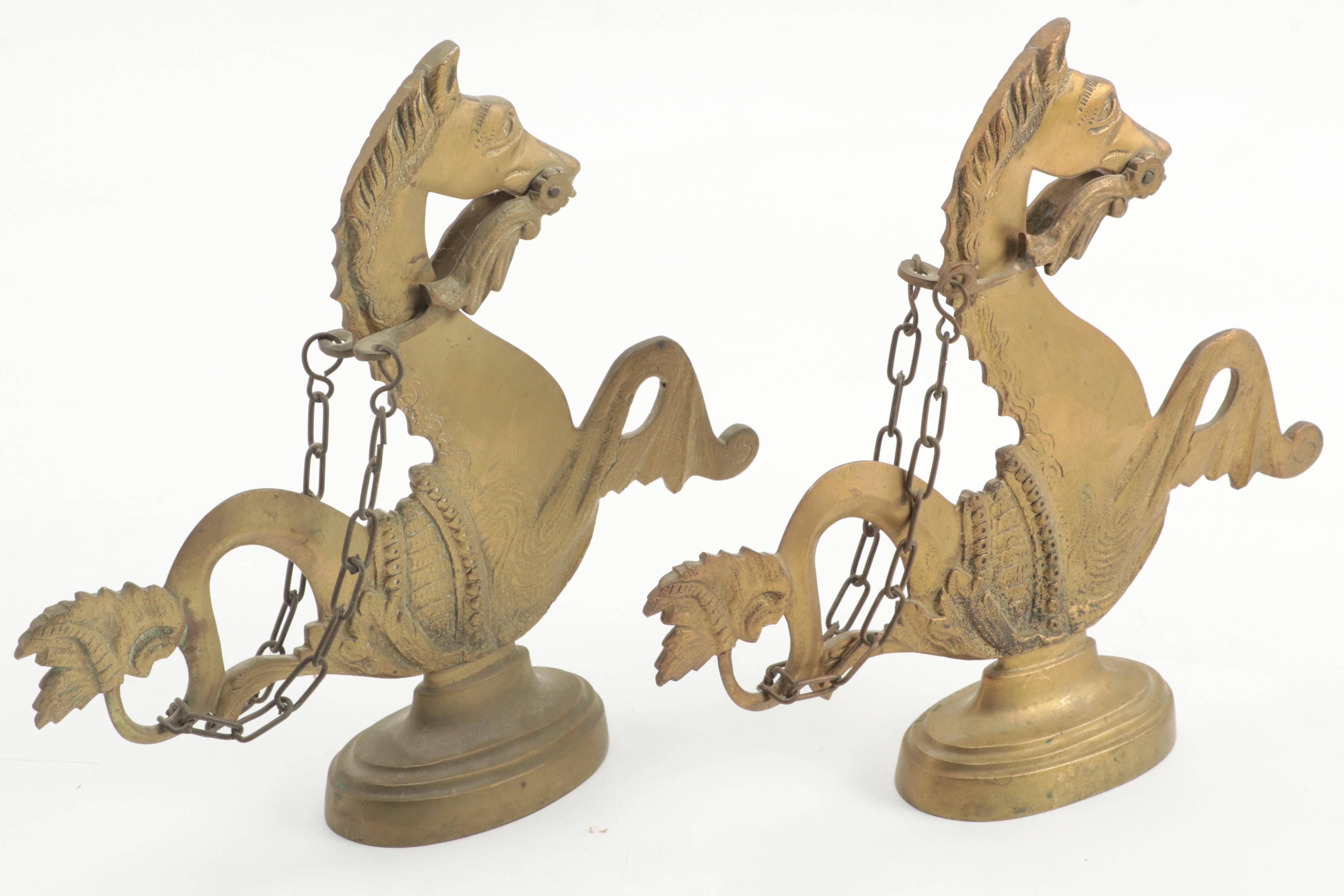 Pair of Venetian Cast Brass Hippocampus Gondola Oar Mounts