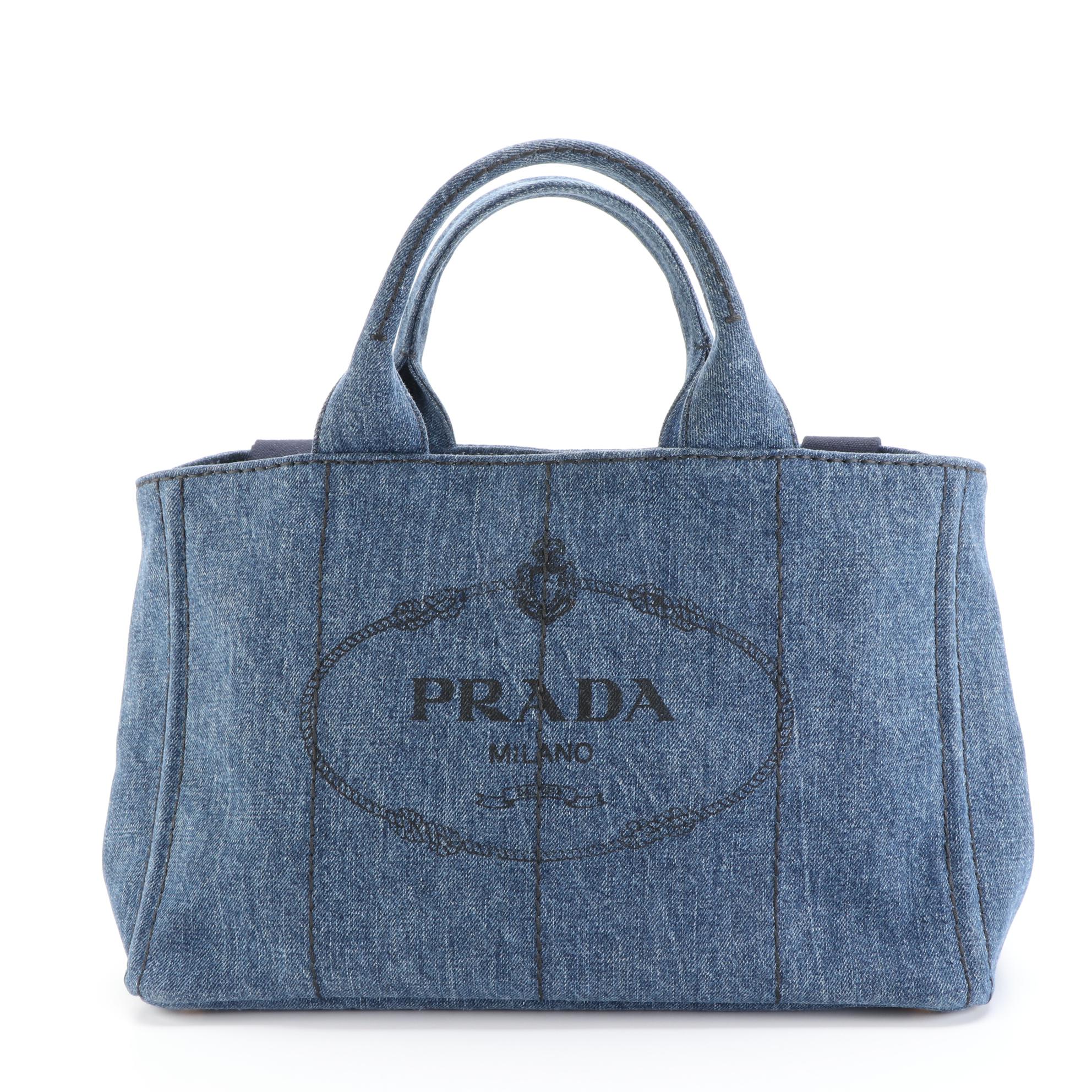 Prada Canapa Denim Canvas Two-Way Tote Bag