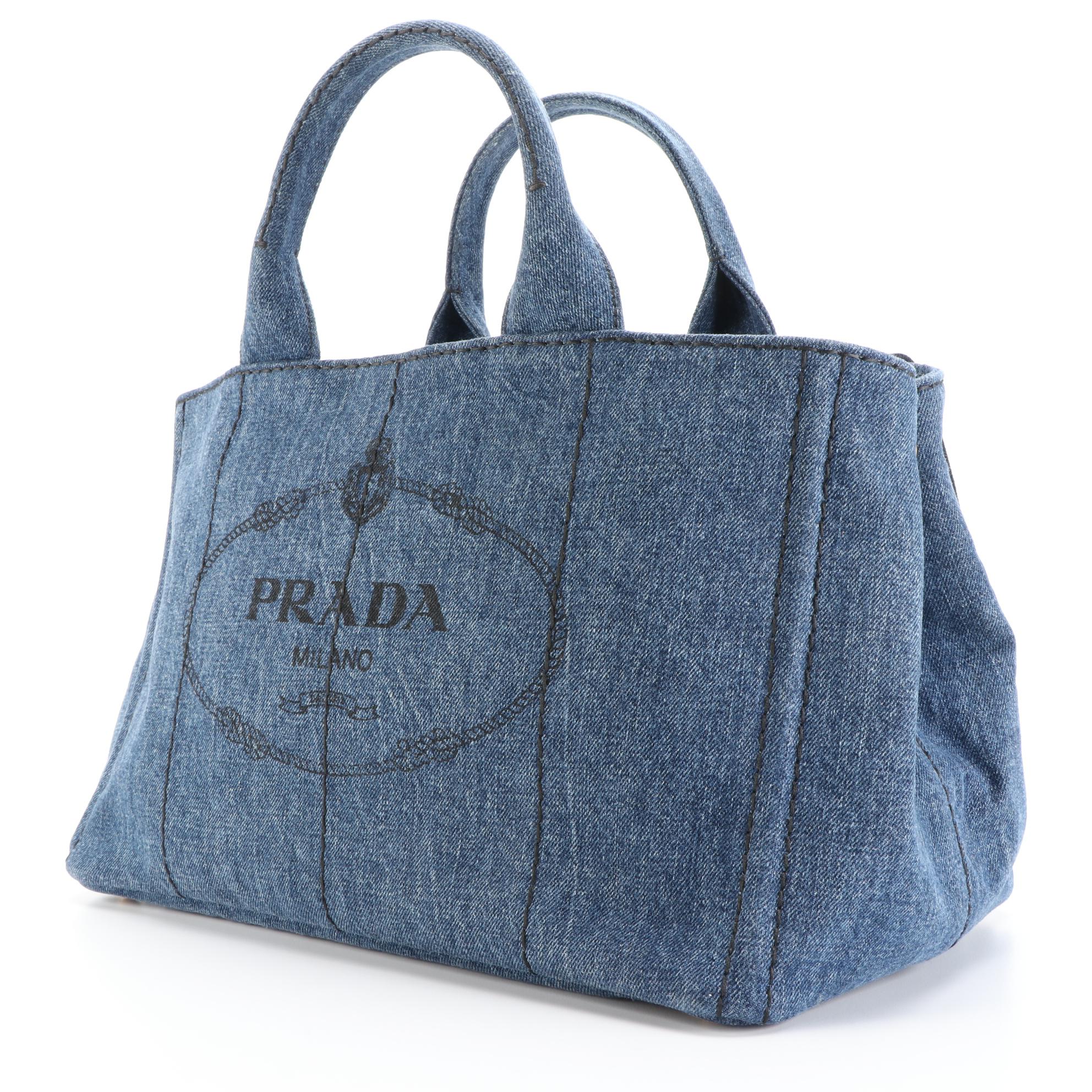 Prada Canapa Denim Canvas Two-Way Tote Bag