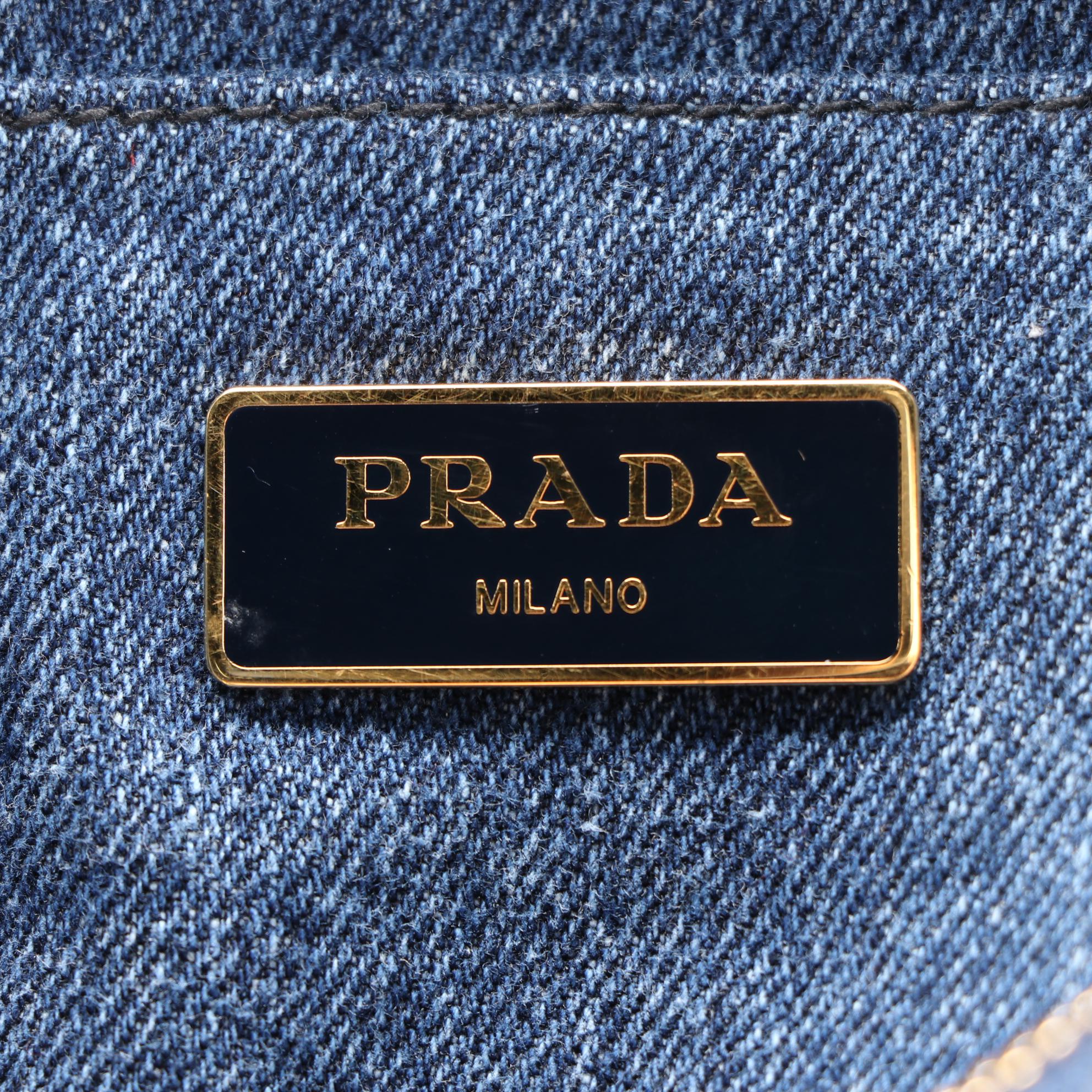 Prada Canapa Denim Canvas Two-Way Tote Bag