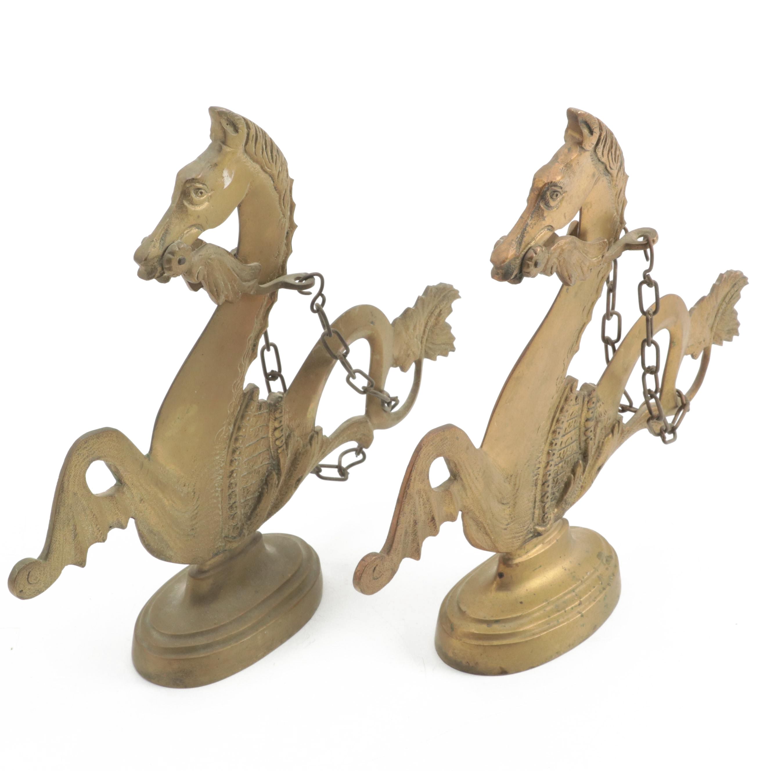 Pair of Venetian Cast Brass Hippocampus Gondola Oar Mounts