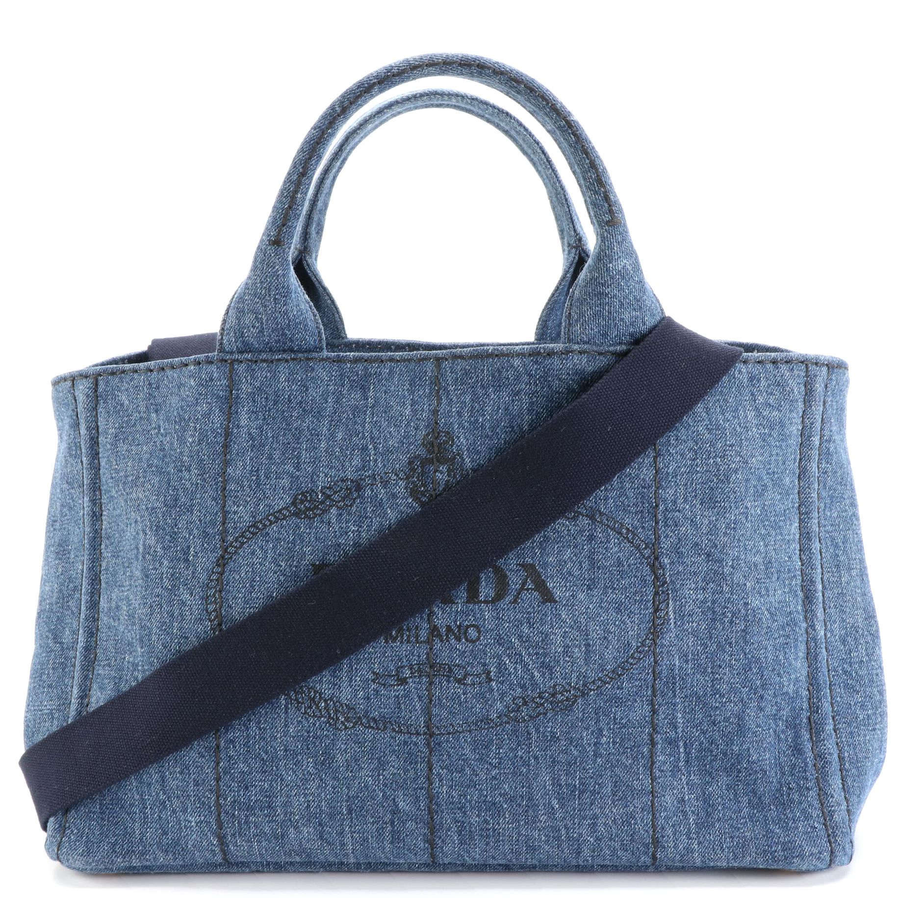 Prada Canapa Denim Canvas Two-Way Tote Bag