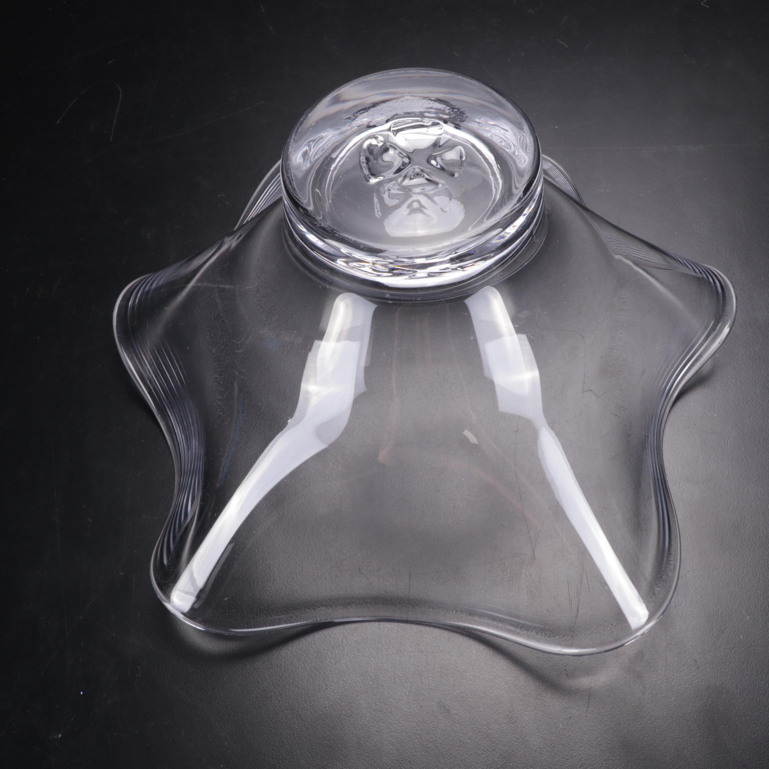 Simon Pearce "Chelsea" Blown Glass Centerpiece Bowl With Italian Votive Holders