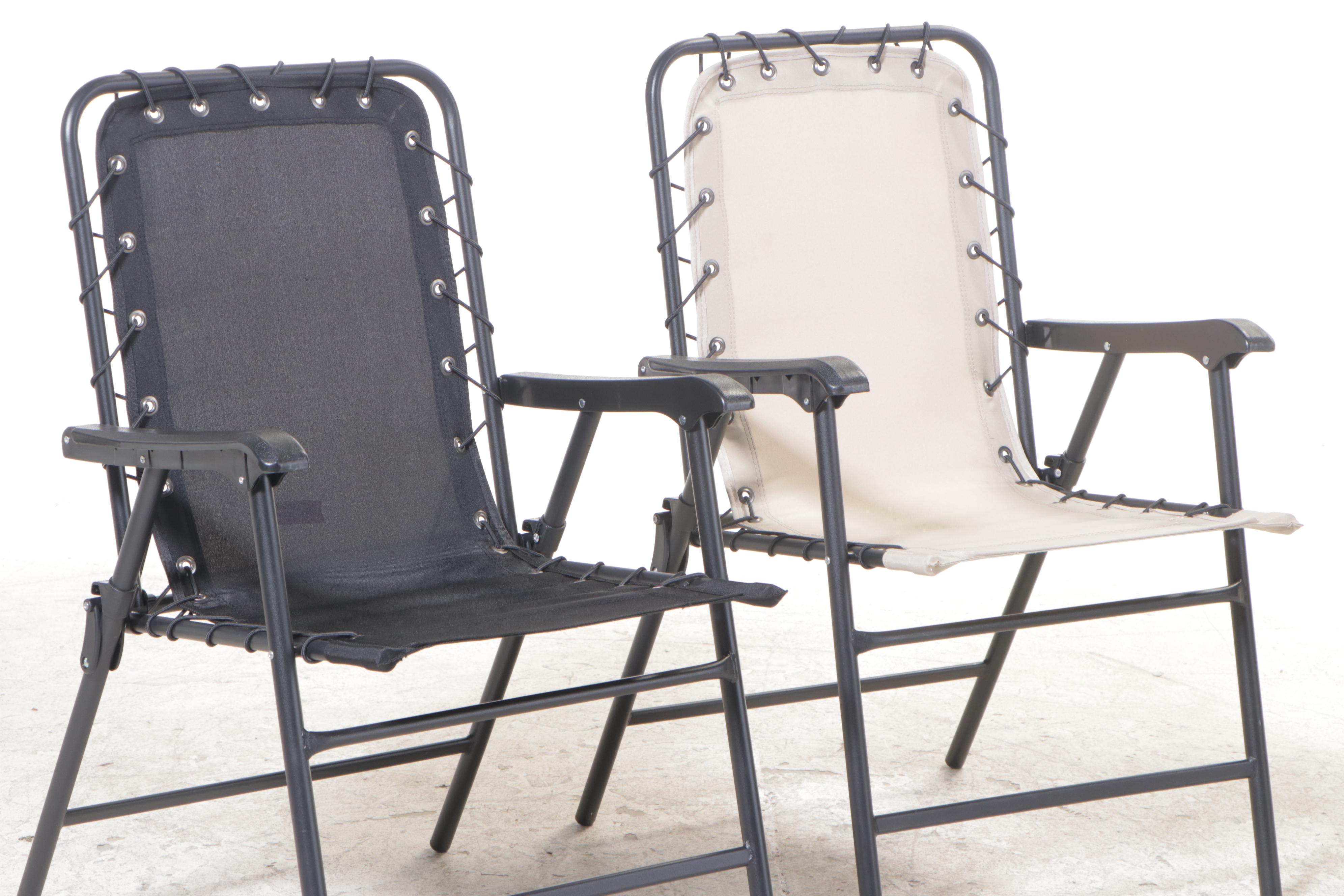 Three Tubular Metal and Molded Plastic Folding Lawn Chairs