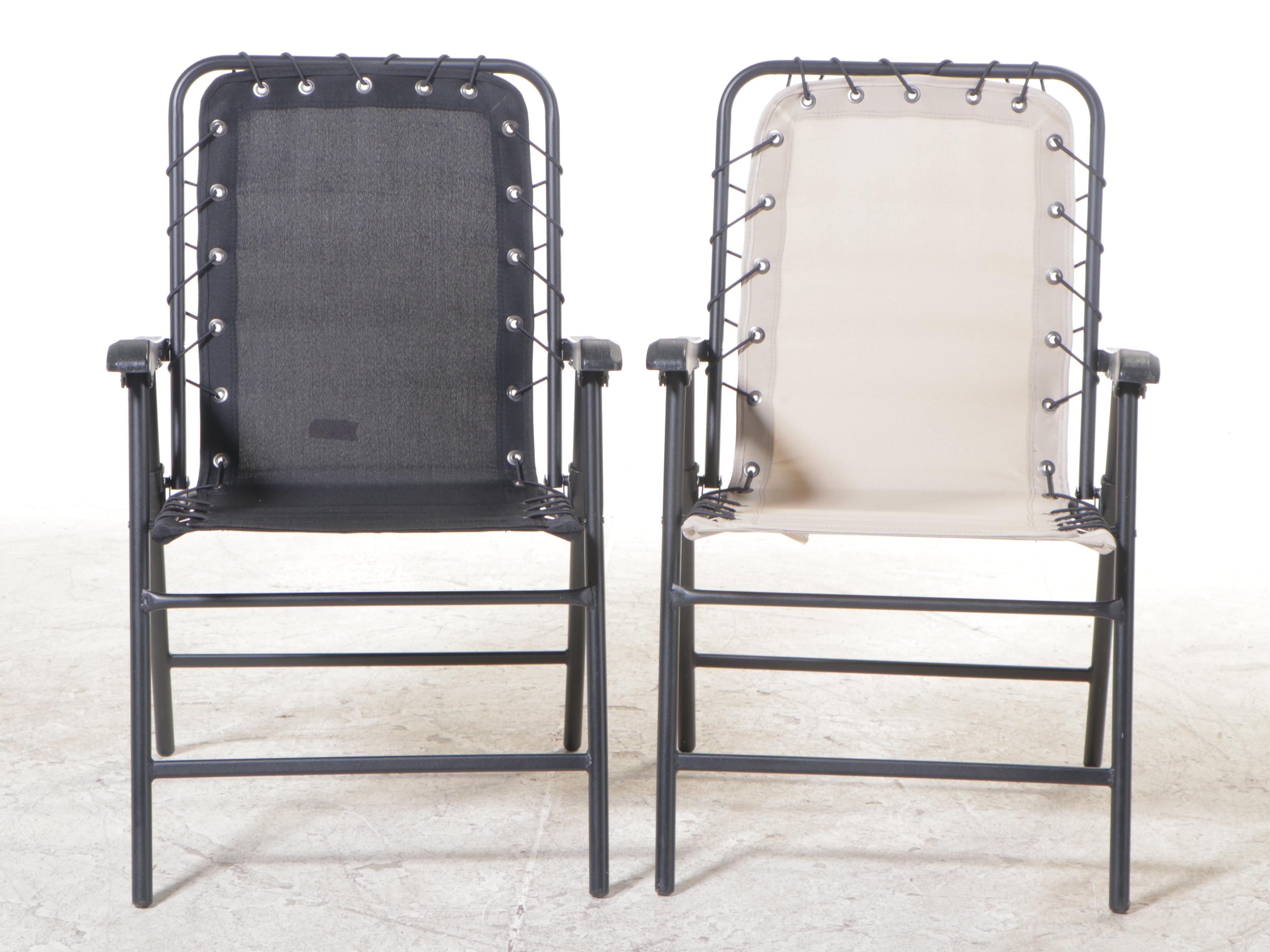 Three Tubular Metal and Molded Plastic Folding Lawn Chairs