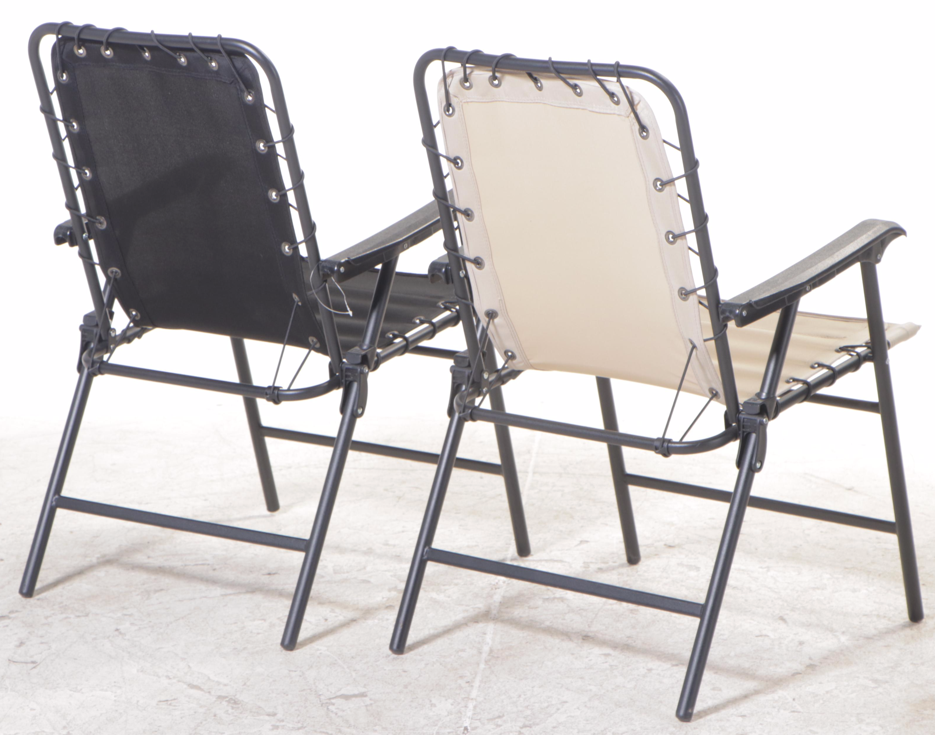 Three Tubular Metal and Molded Plastic Folding Lawn Chairs