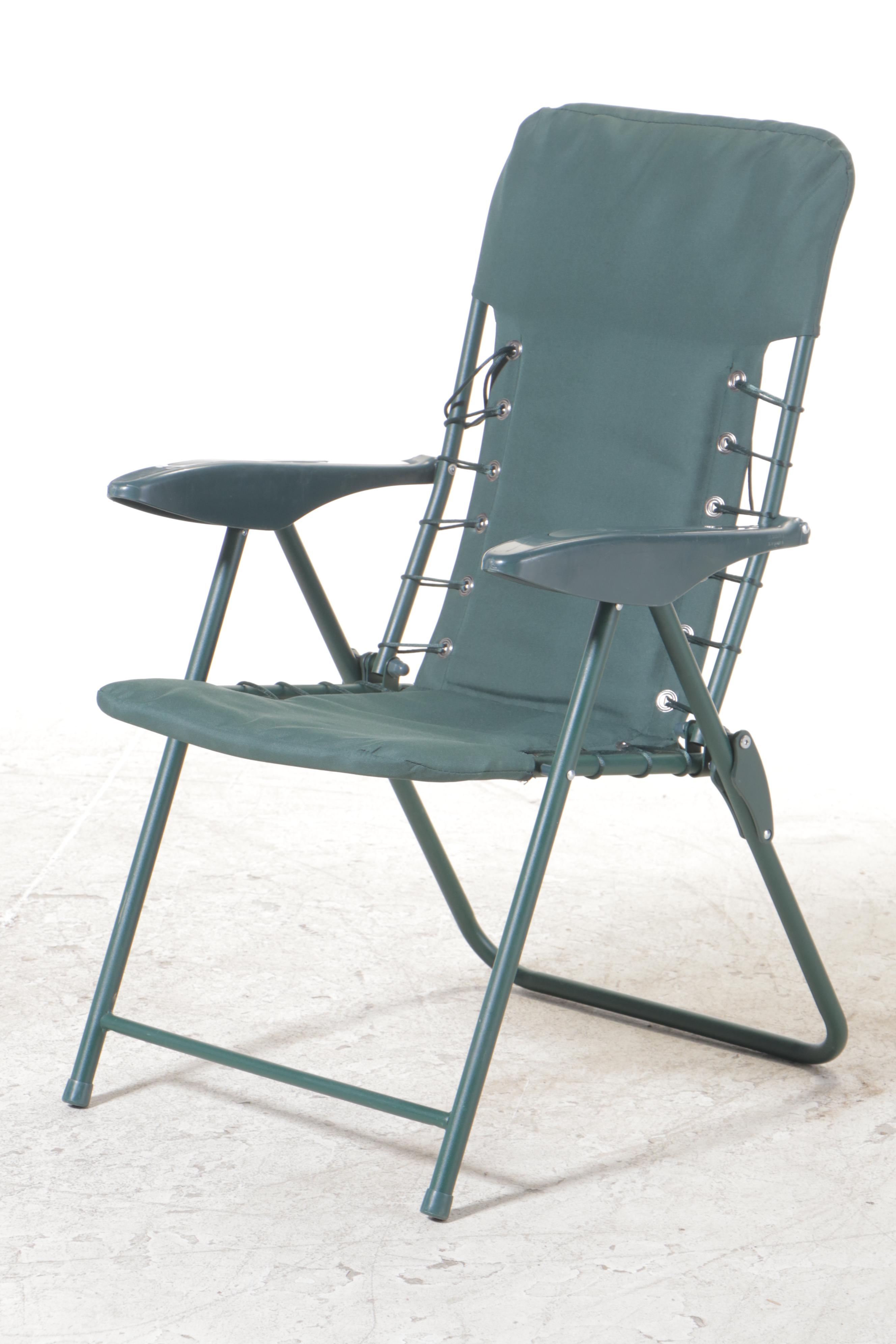 Three Tubular Metal and Molded Plastic Folding Lawn Chairs