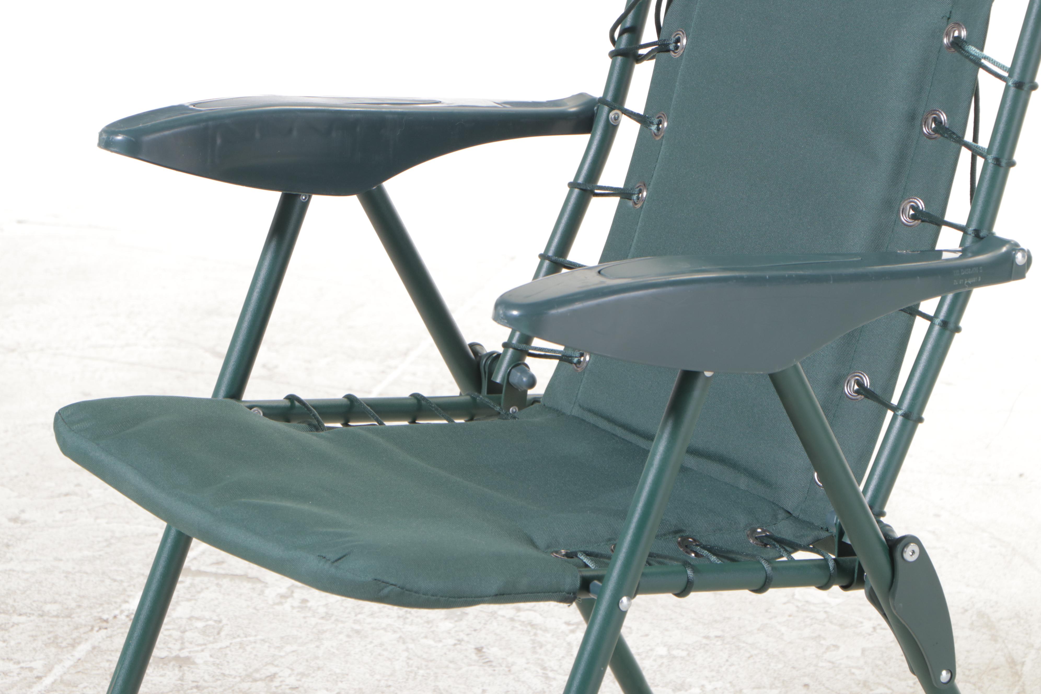 Three Tubular Metal and Molded Plastic Folding Lawn Chairs