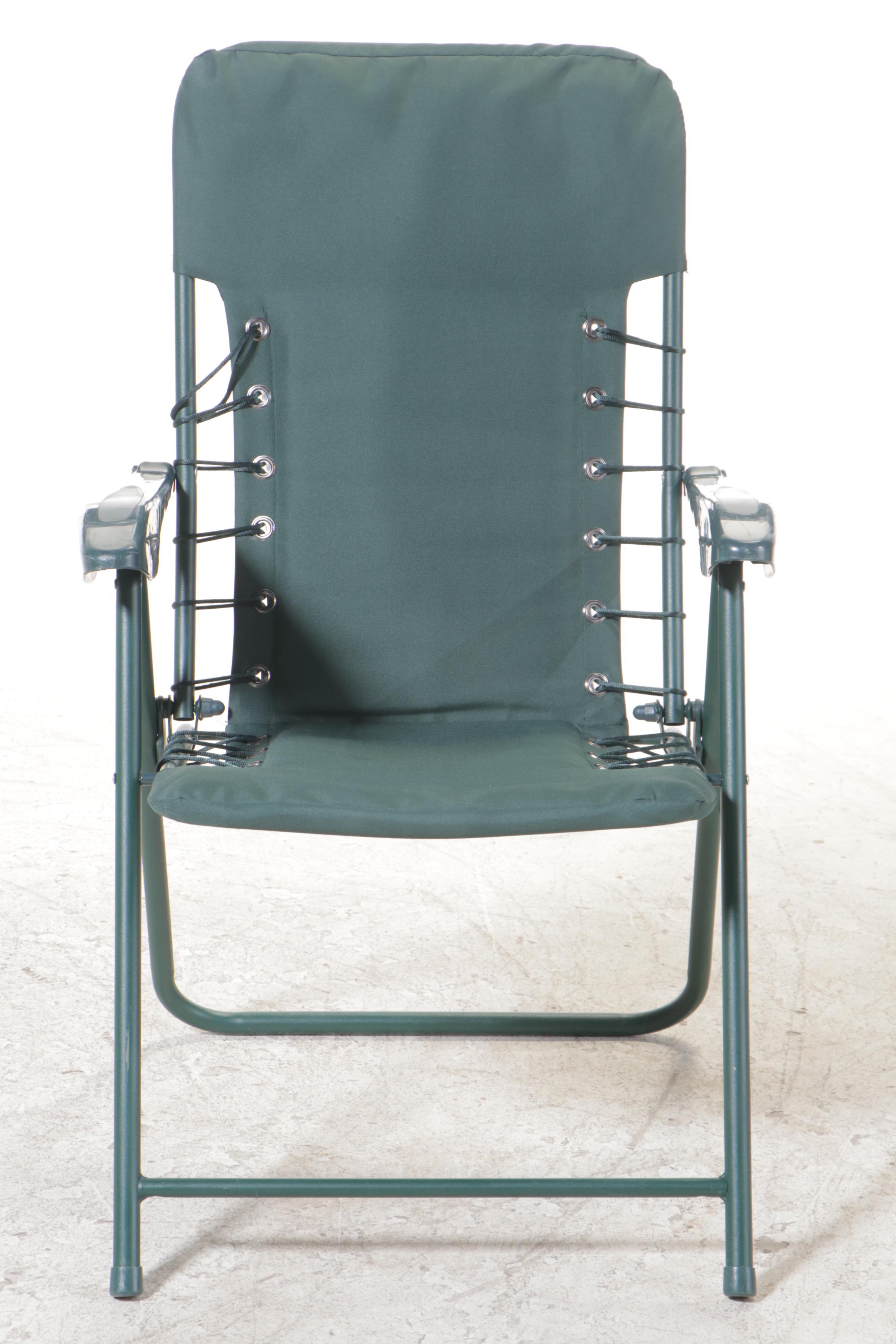 Three Tubular Metal and Molded Plastic Folding Lawn Chairs