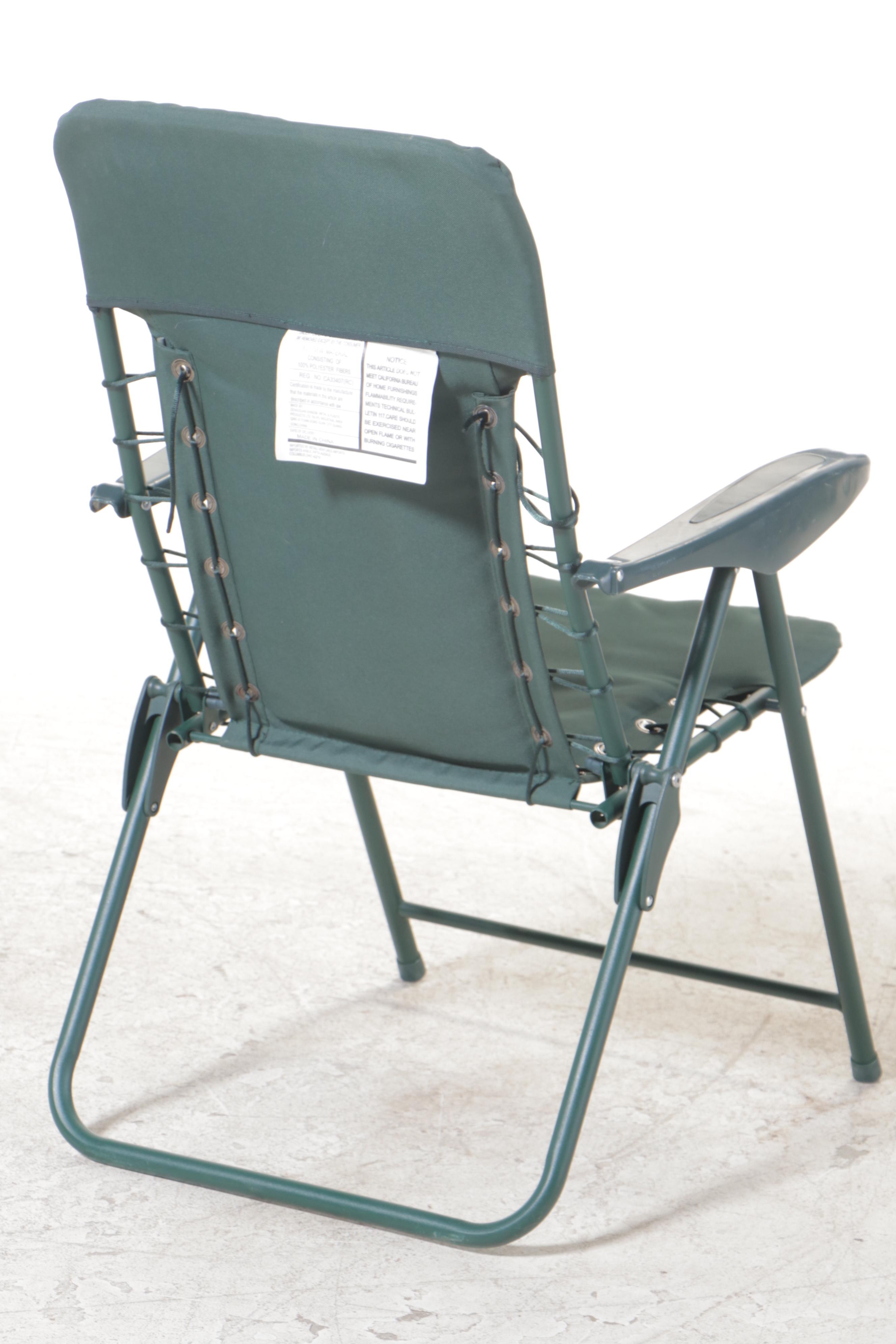 Three Tubular Metal and Molded Plastic Folding Lawn Chairs