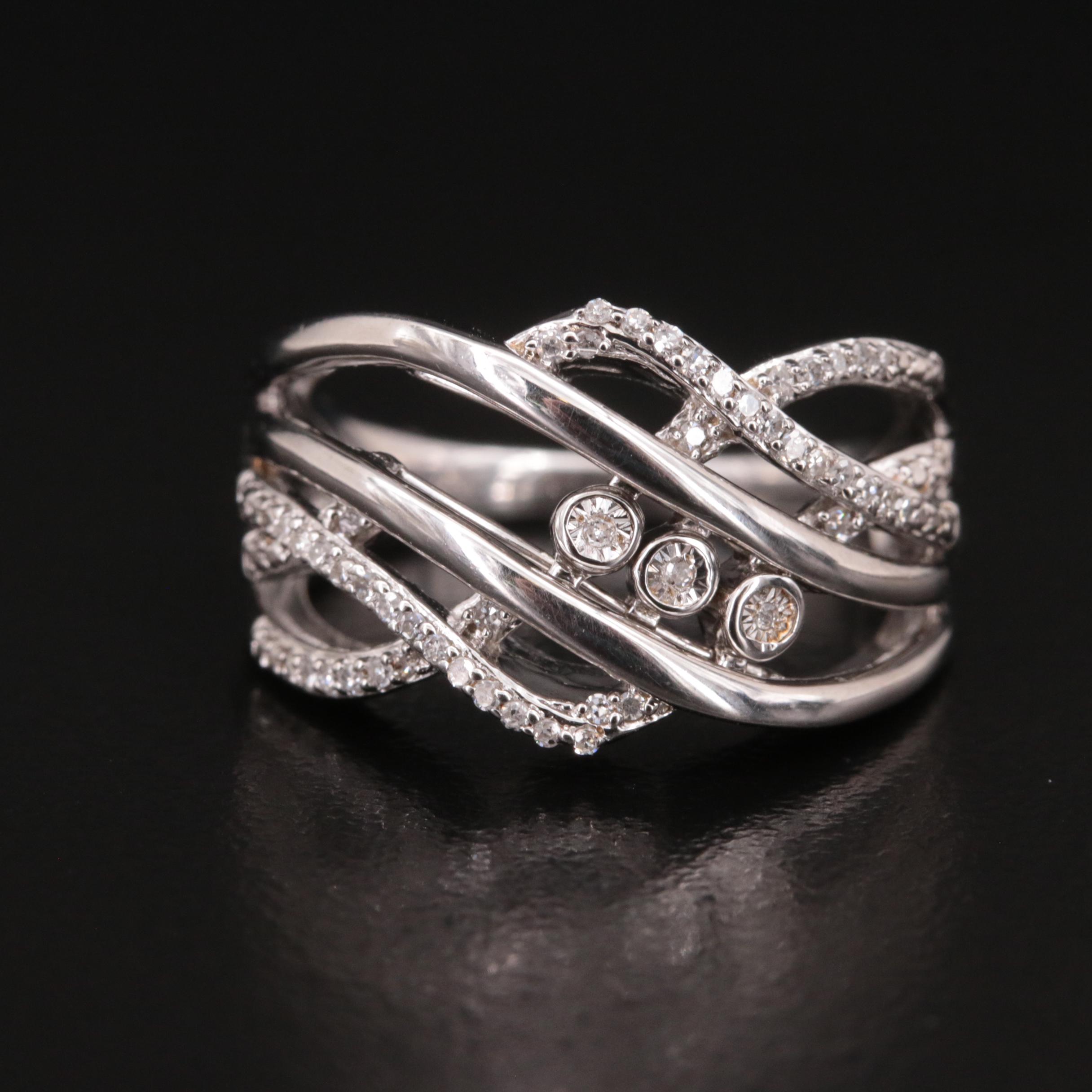 Sterling Diamond Crossover Slider Ring