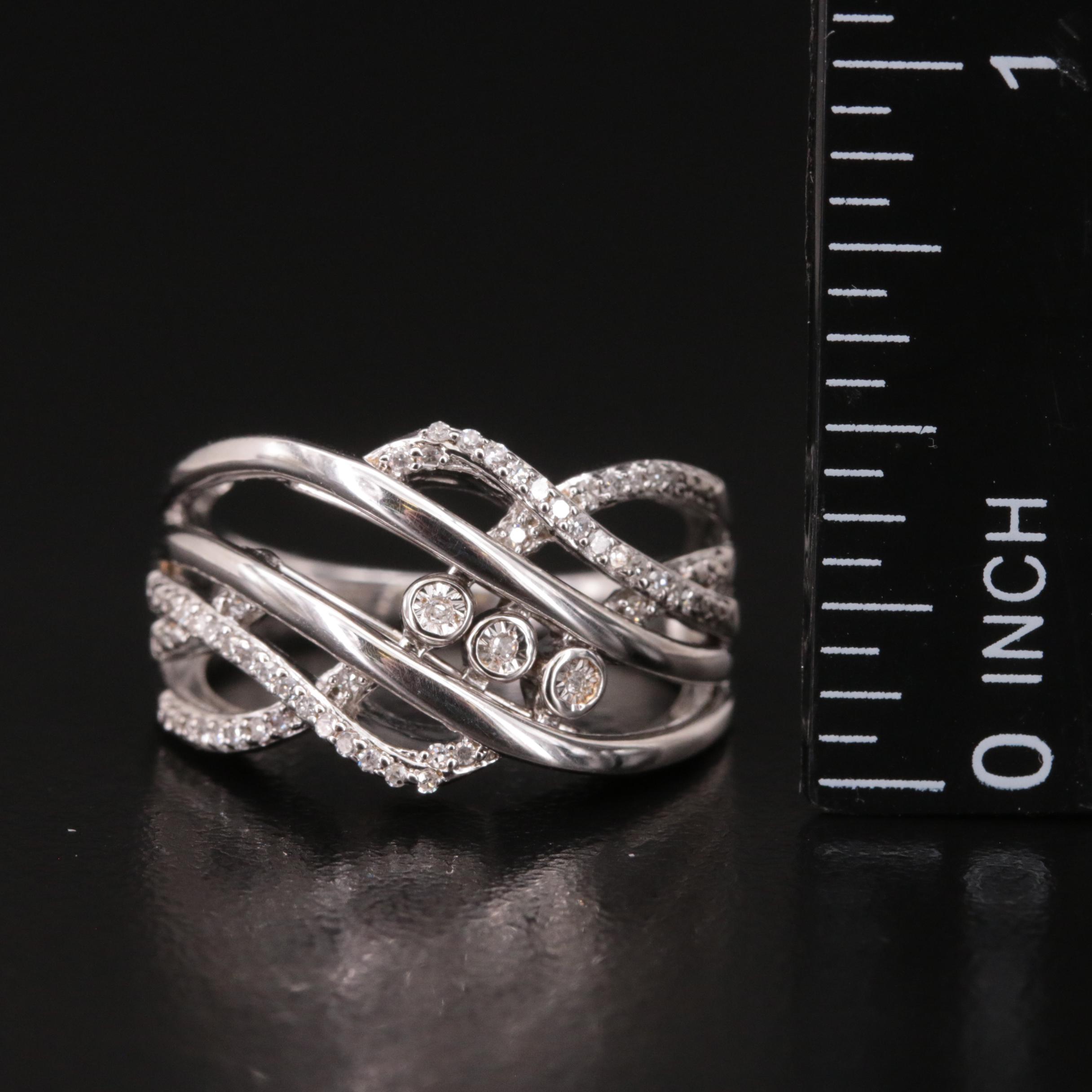 Sterling Diamond Crossover Slider Ring