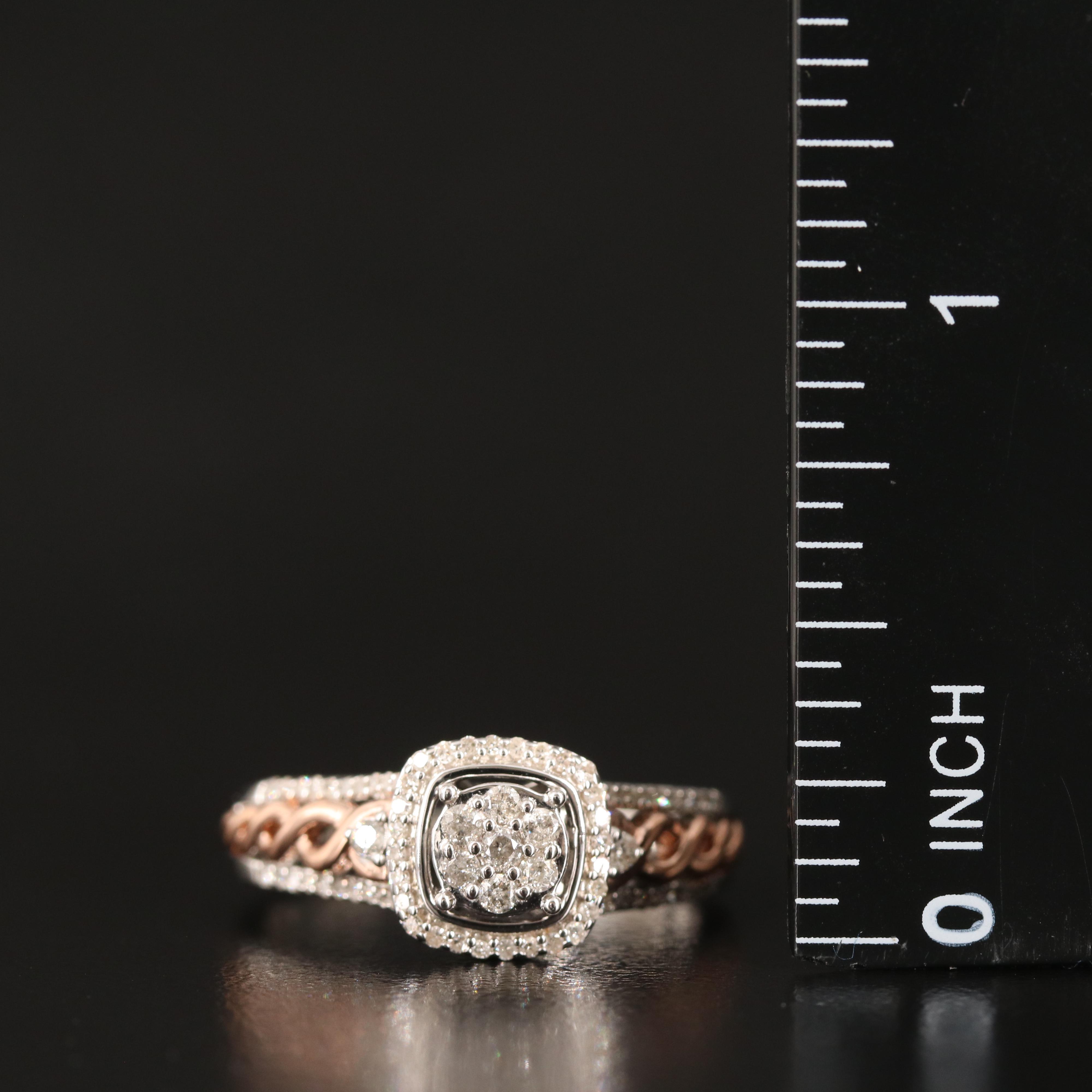 Sterling Diamond Ring with Braided Shoulders