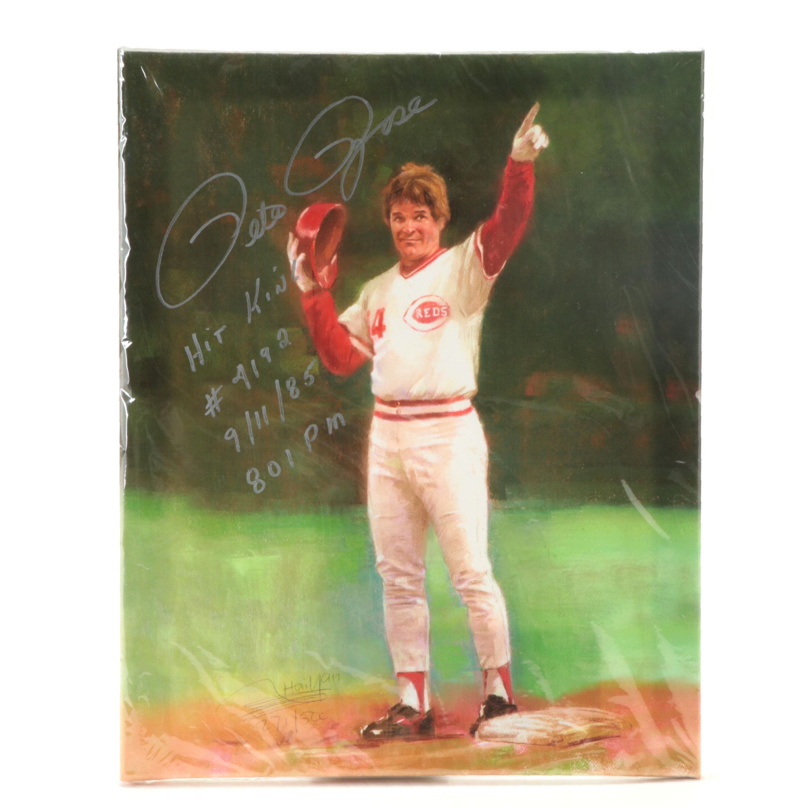 Cincinnati Reds Pete Rose "Hit King" Signed Numbered Printed Canvas